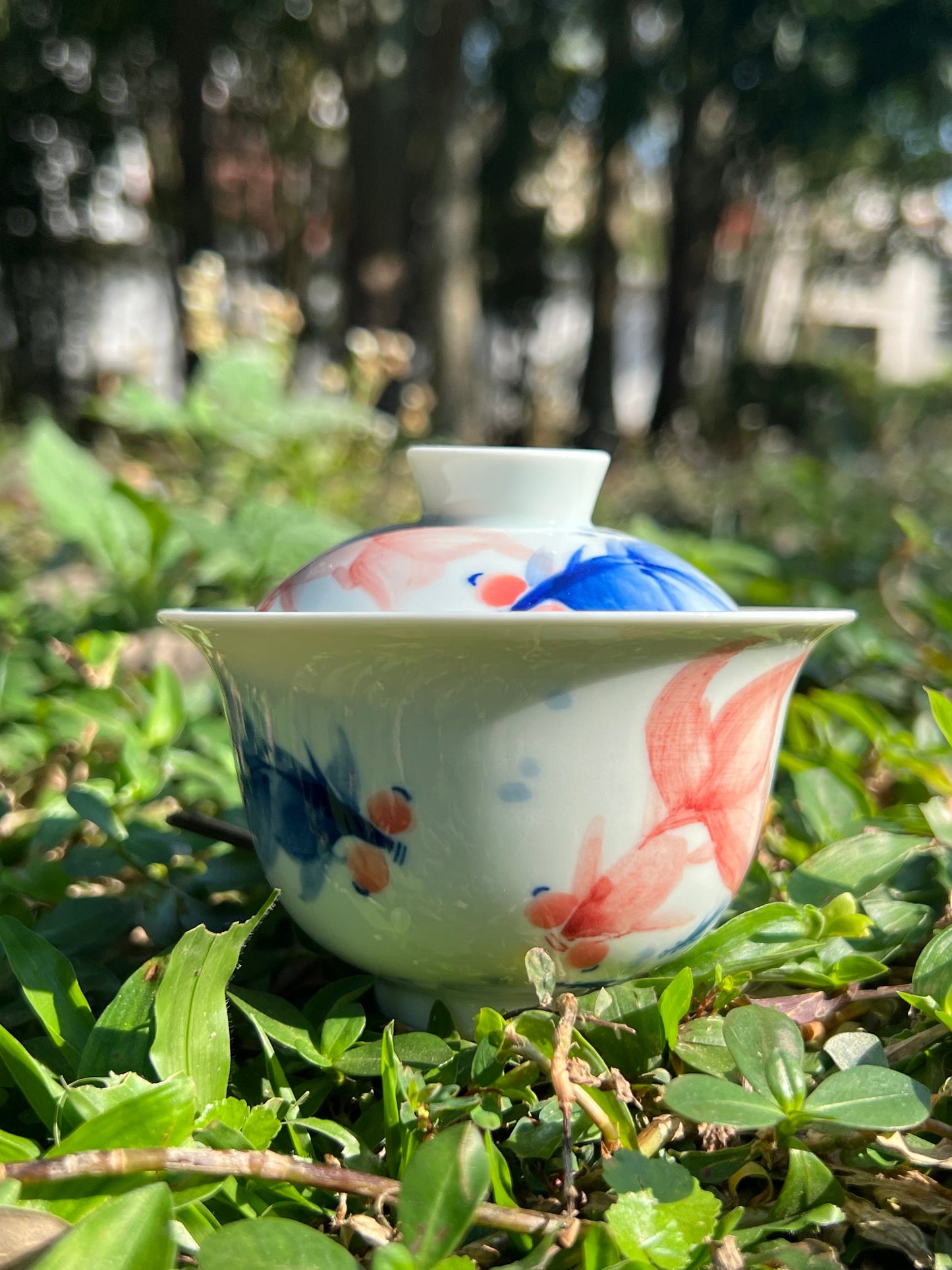 Handcrafted Chinese Handpainted Chinese Fish Pattern Teaset Jingdezhen Gaiwan Set Ceramic Master Pottery Artwork