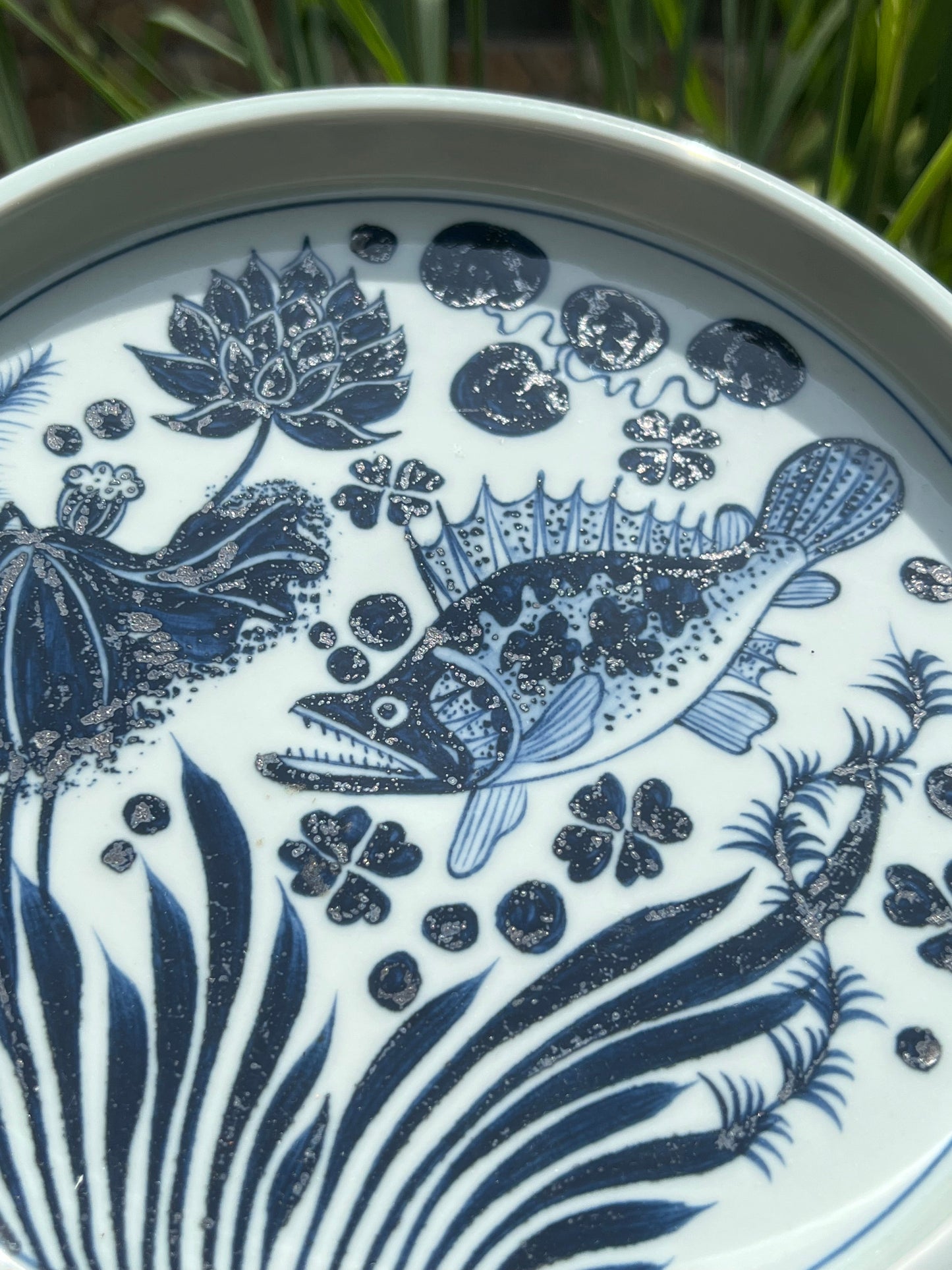 Hand Painted Chinese Antique Yuan Dynasty Blue and White Porcelain Fish and Algae Pattern Gaiwan Set Jingdezhen Master Ceramic Artwork