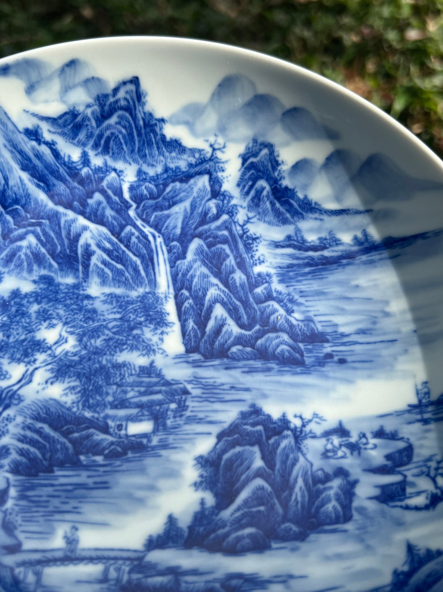 Chinese Handpainted Chinese Landscape Blue and White Porcelain Tea tray Jingdezhen Tea Boat Master Pottery Artwork