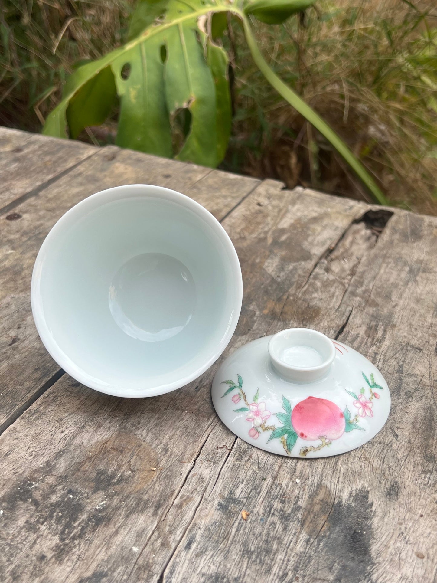 Handpainted Chinese Peach Gaiwan Jingdezhen Pink Teaware Master Ceramic Artwork