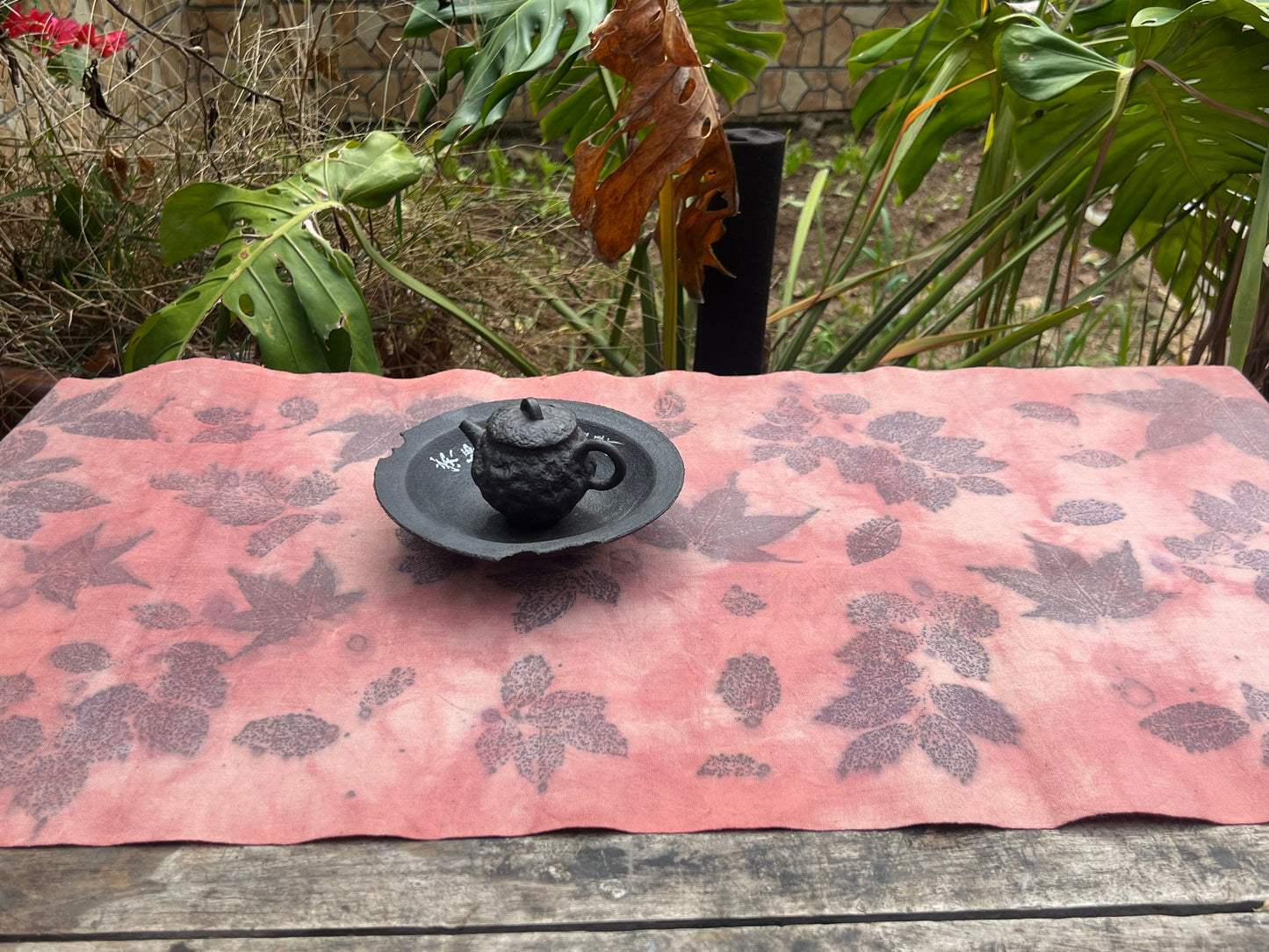 Hand Dyed Pink Tea Table Cloth Natura Plant Dyed Cotton Tea Mat Chabu Chaxi