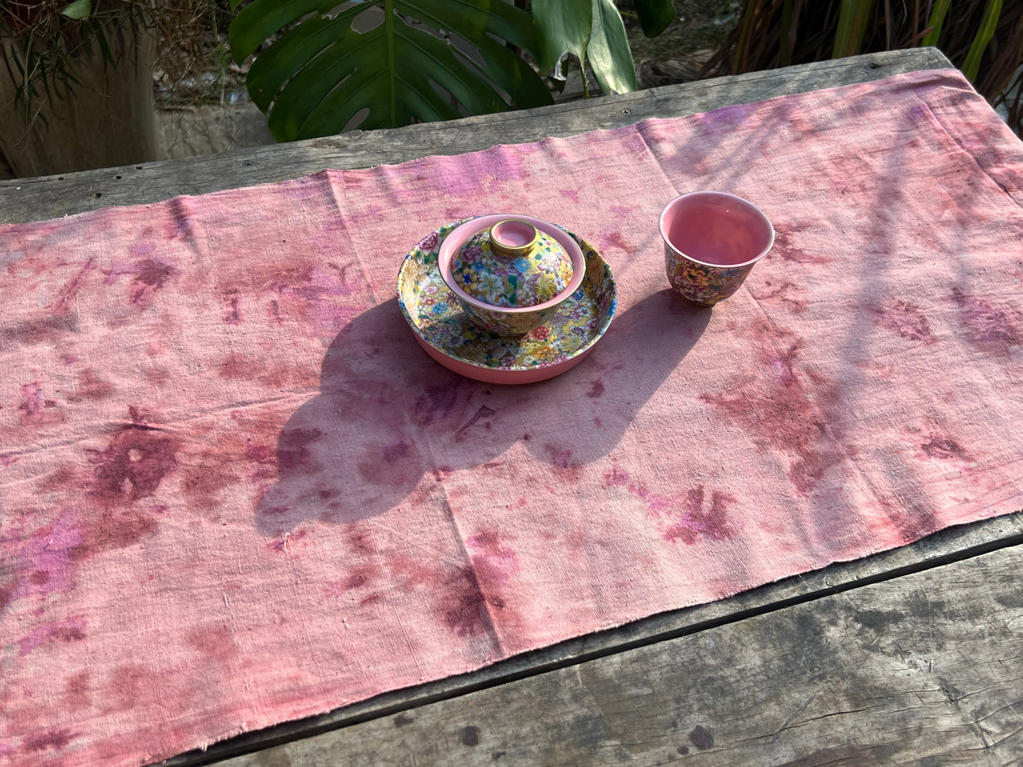 Hand Dyed Natural Dyed Tea Tablr Cloth Pure Cotton Pink Tea Mat Chabu Chaxi