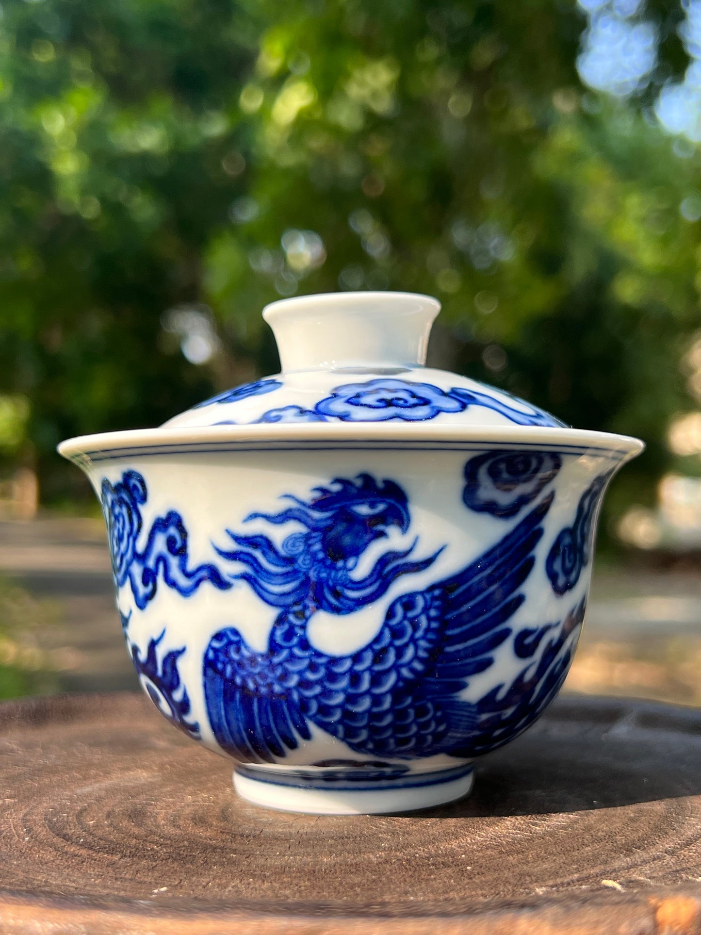 Hand Painted Chinese Phoenix Gaiwan Blue and White Porcelain Teaware Jingdezhen Master Ceramic Artwork