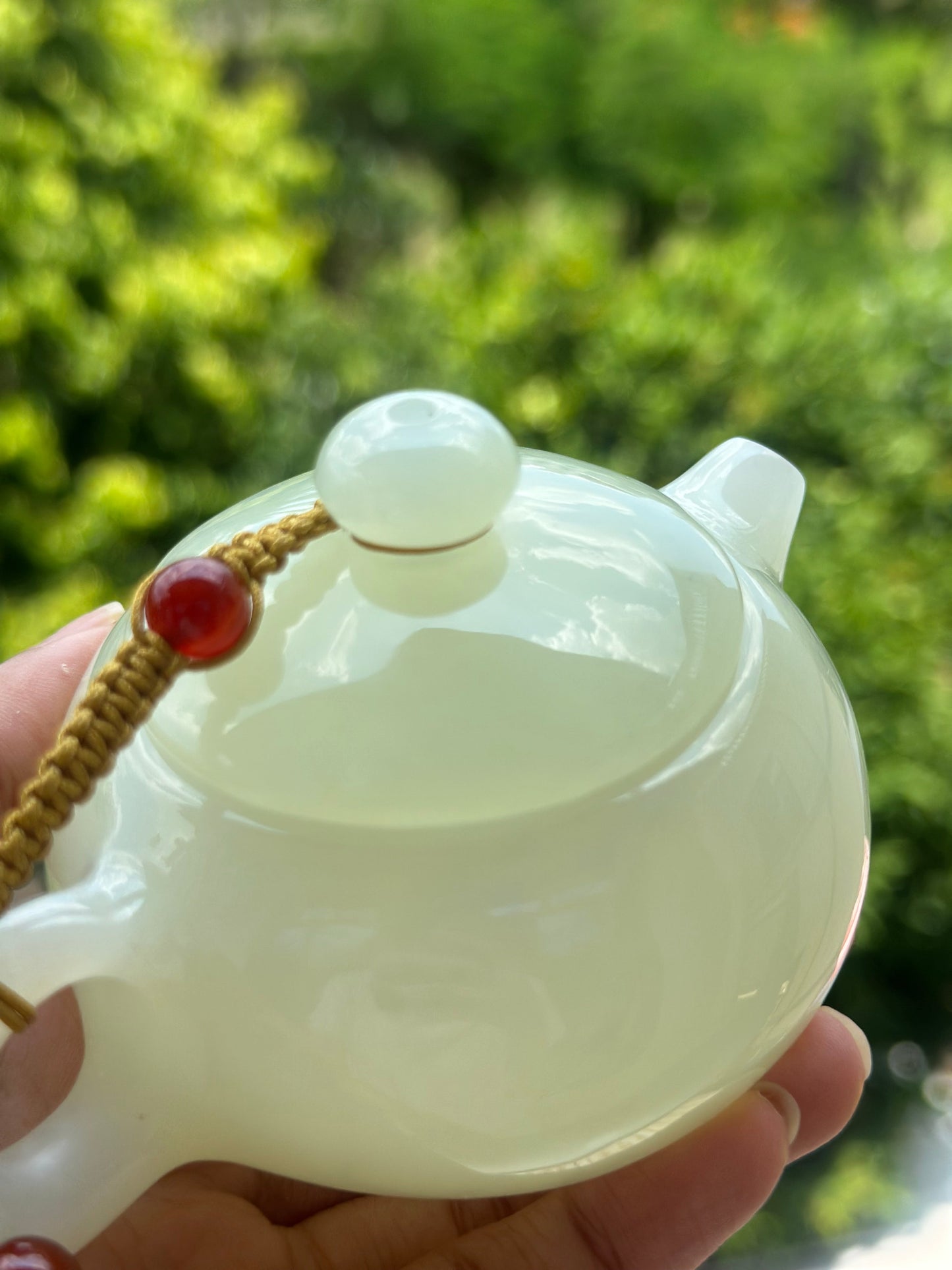 Handcrafted Chinese Xiuyu Authentic Jade Xishi Shape Teapot Unique Artwork Jade Teaware