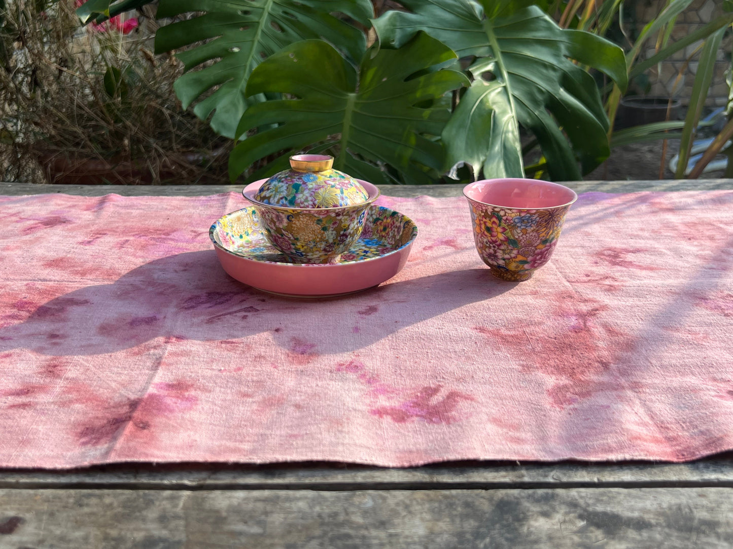 Hand Dyed Natural Dyed Tea Tablr Cloth Pure Cotton Pink Tea Mat Chabu Chaxi