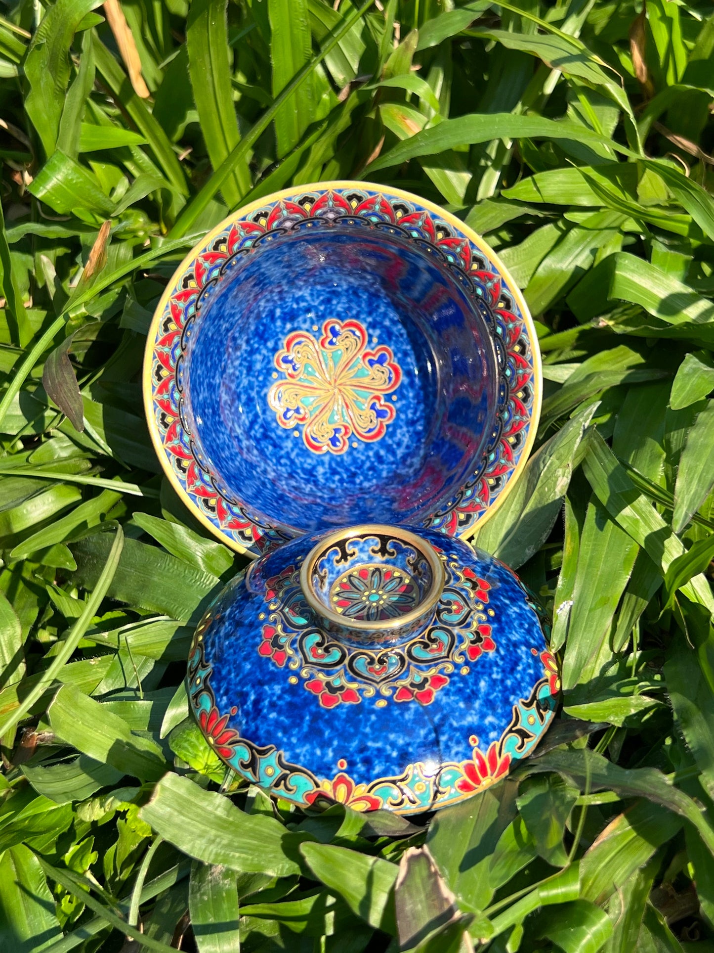 Handcrafted Chinese Hand Painted Chinese Sprinkled Blue Glazed Gaiwan Jingdezhen Mster Ceramic Artwork