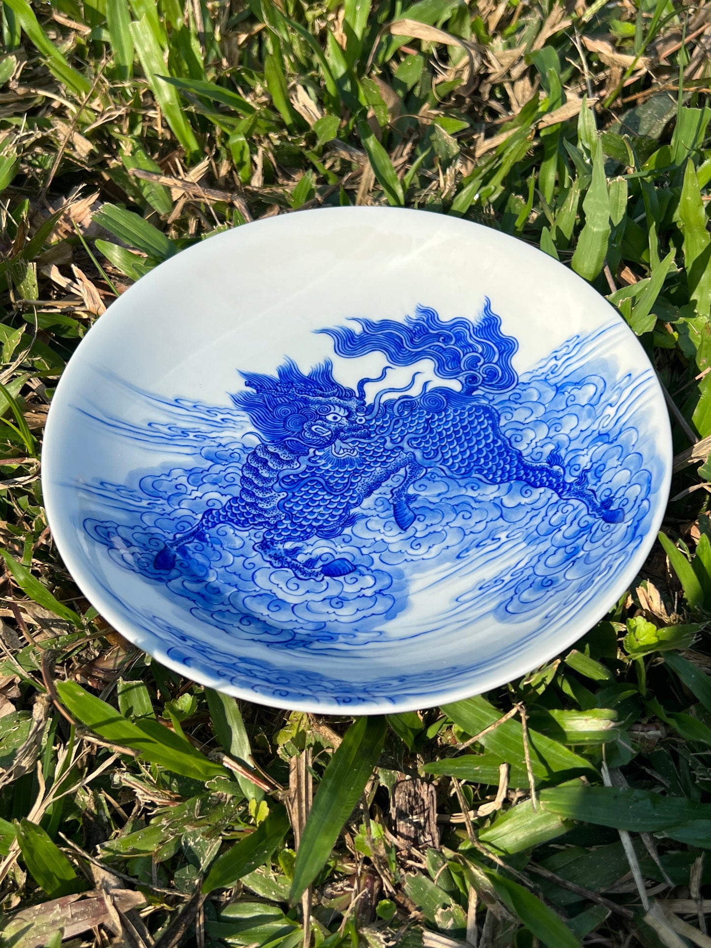 Hand Painted Chinese Qilin Gaiwan Blue And White Porcelain Pot Maker Jingdezhen Master Ceramic Artwork