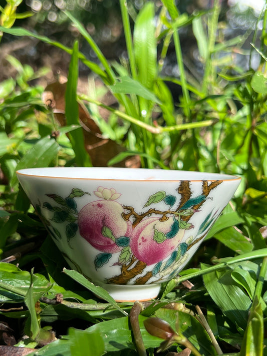 Handpainted Chinese Pink Peach Teacup Jingdezhen Master Pottery Artwork