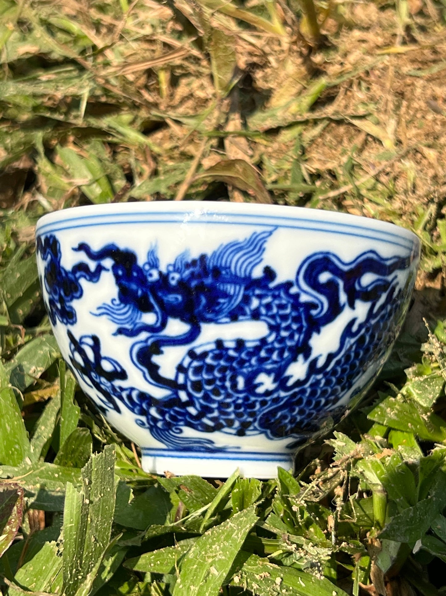 Hand Painted Blue and White Porcelain Chinese Dragon Gaiwan Teaware Jingdezhen Master Ceramic Artwork