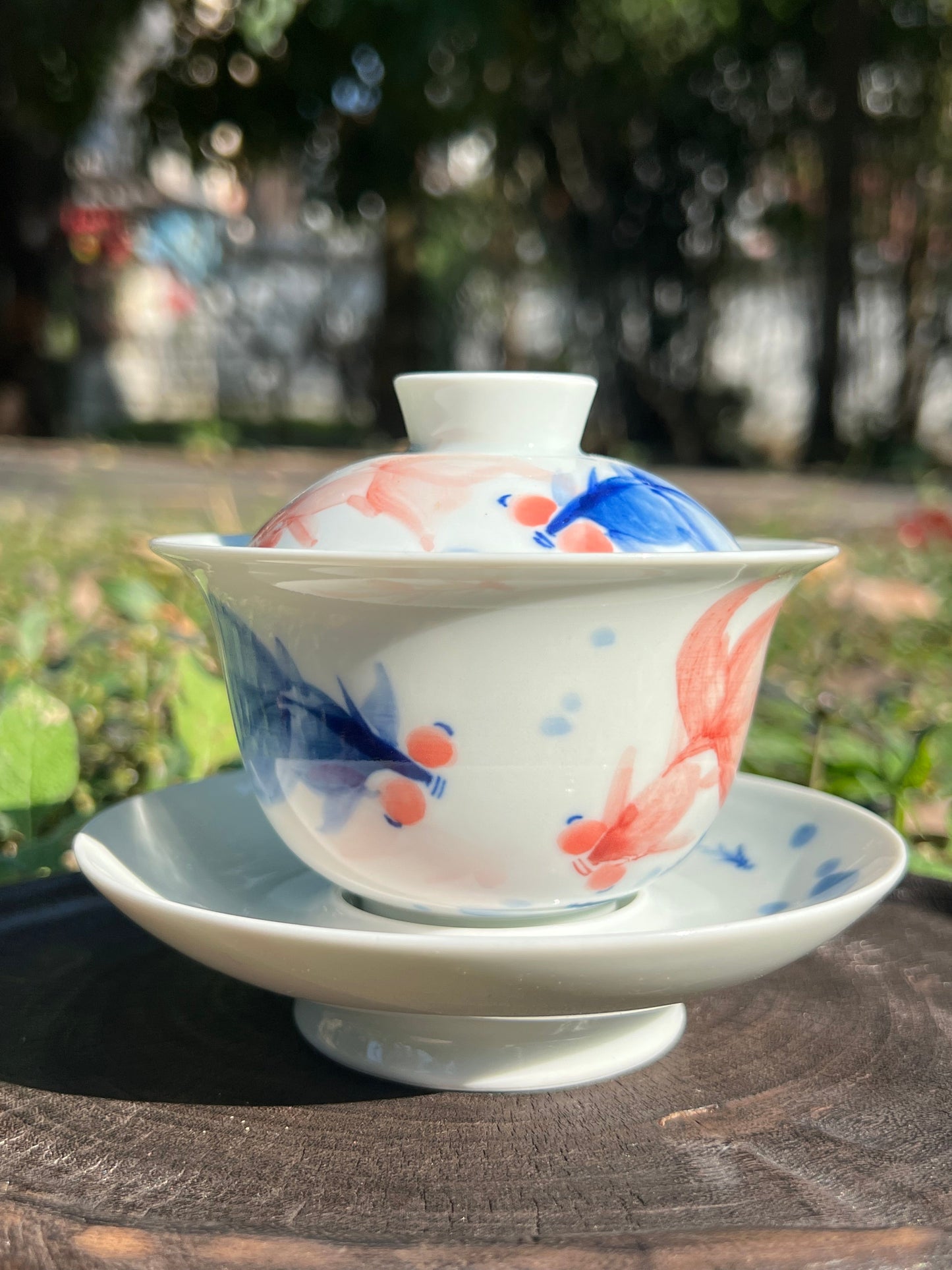 Handcrafted Chinese Handpainted Chinese Fish Pattern Teaset Jingdezhen Gaiwan Set Ceramic Master Pottery Artwork