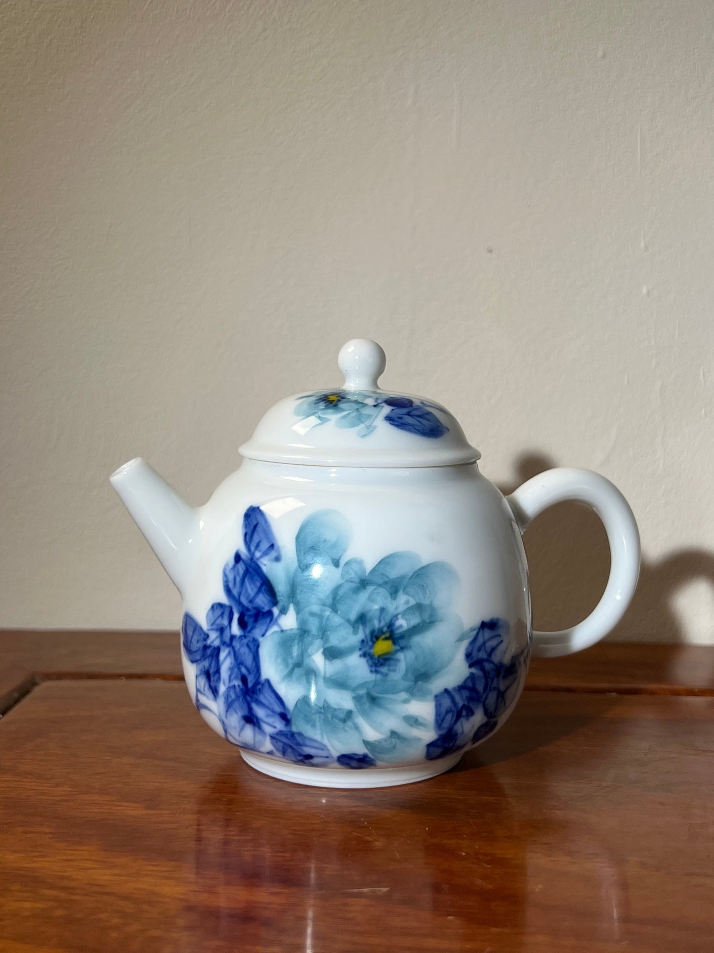 Handpainted Chinese Peony Blue and White Porcelain Teapot Jingdezhen Ceramic Master Pottery Artwork