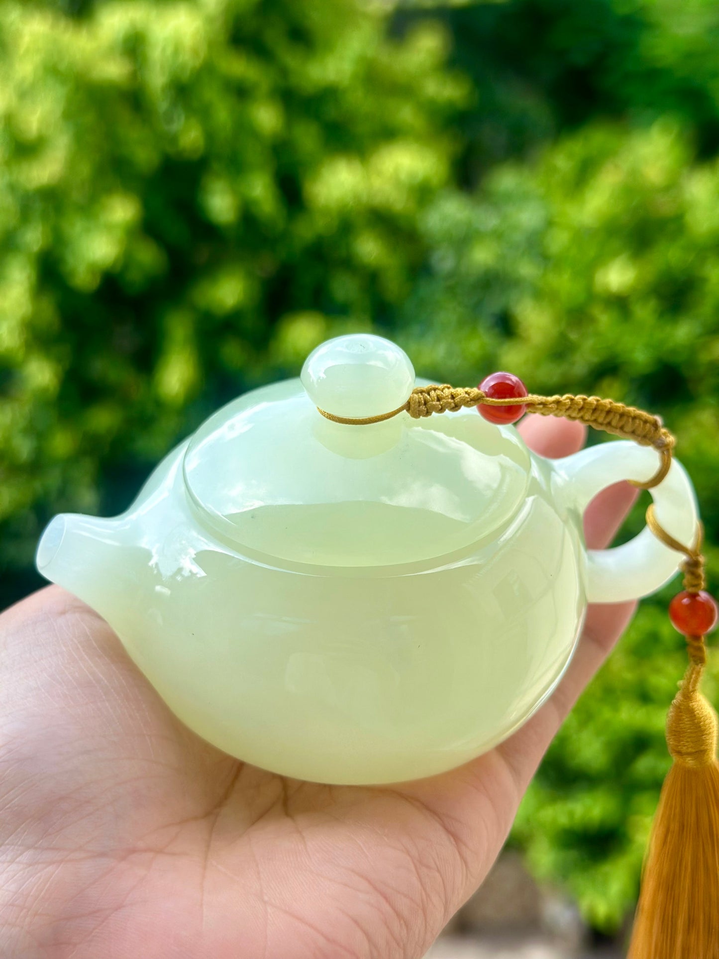 Handcrafted Chinese Xiuyu Authentic Jade Xishi Shape Teapot Unique Artwork Jade Teaware