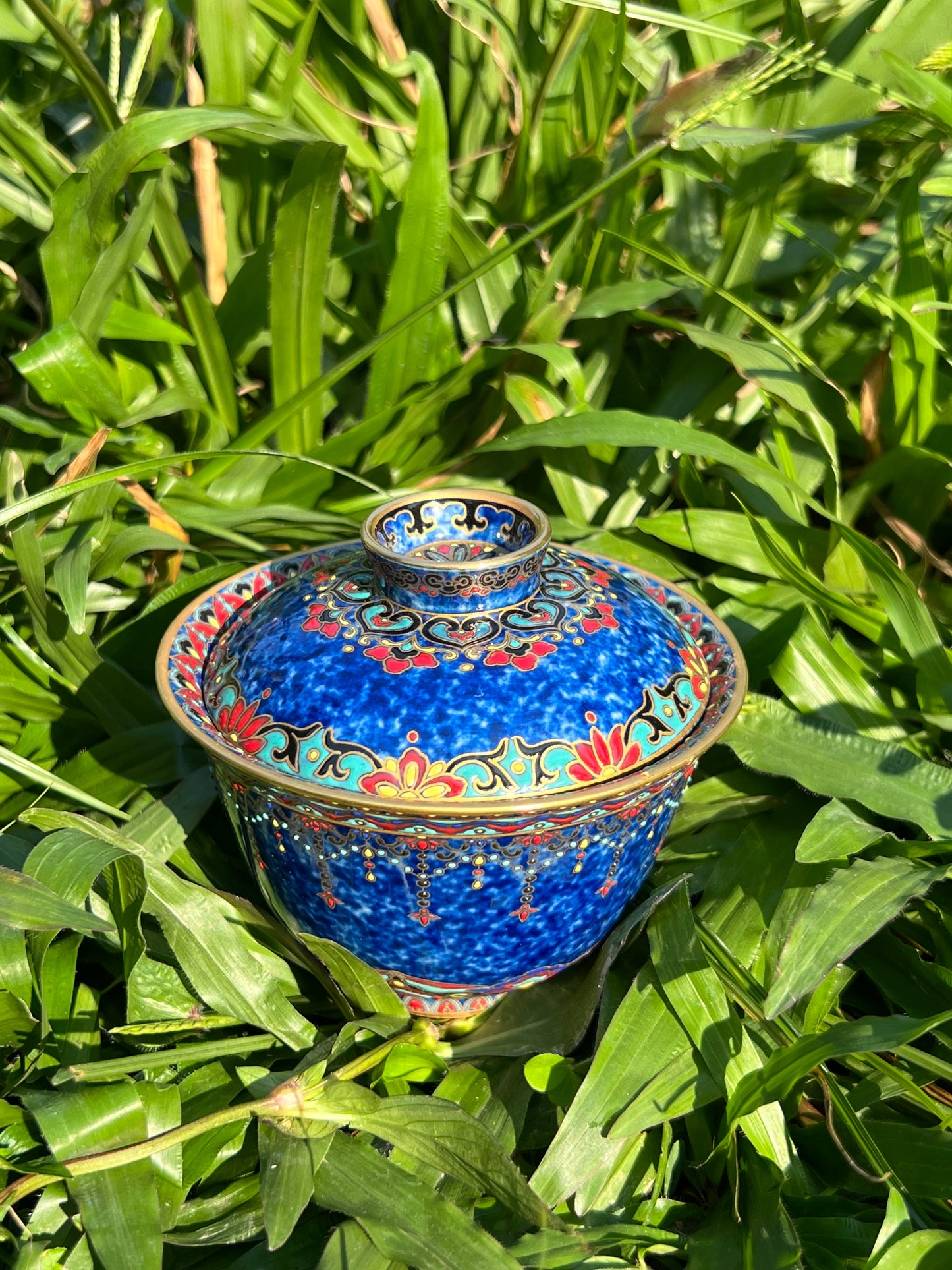 Handcrafted Chinese Hand Painted Chinese Sprinkled Blue Glazed Gaiwan Jingdezhen Mster Ceramic Artwork