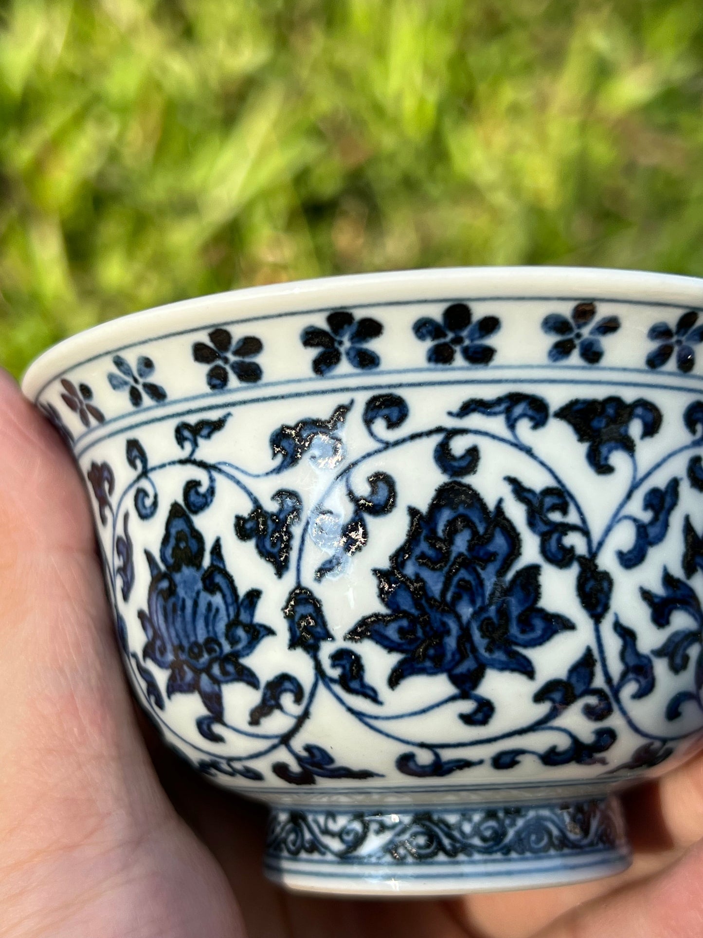 Hand Painted Chinese Lotus Of Twined Stems Teacup Jingdezhen Blue and White Porcelain Master Ceramic Artwork