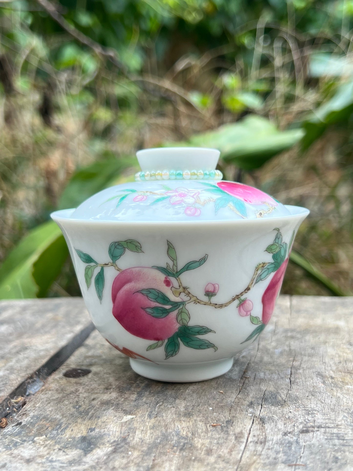 Handpainted Chinese Peach Gaiwan Jingdezhen Pink Teaware Master Ceramic Artwork