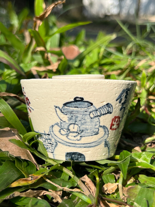 Handpainted Chinese Gongfu Tea Pattern White Fine Pottery Gaiwan Jingdezhen Master Pottery Artwork