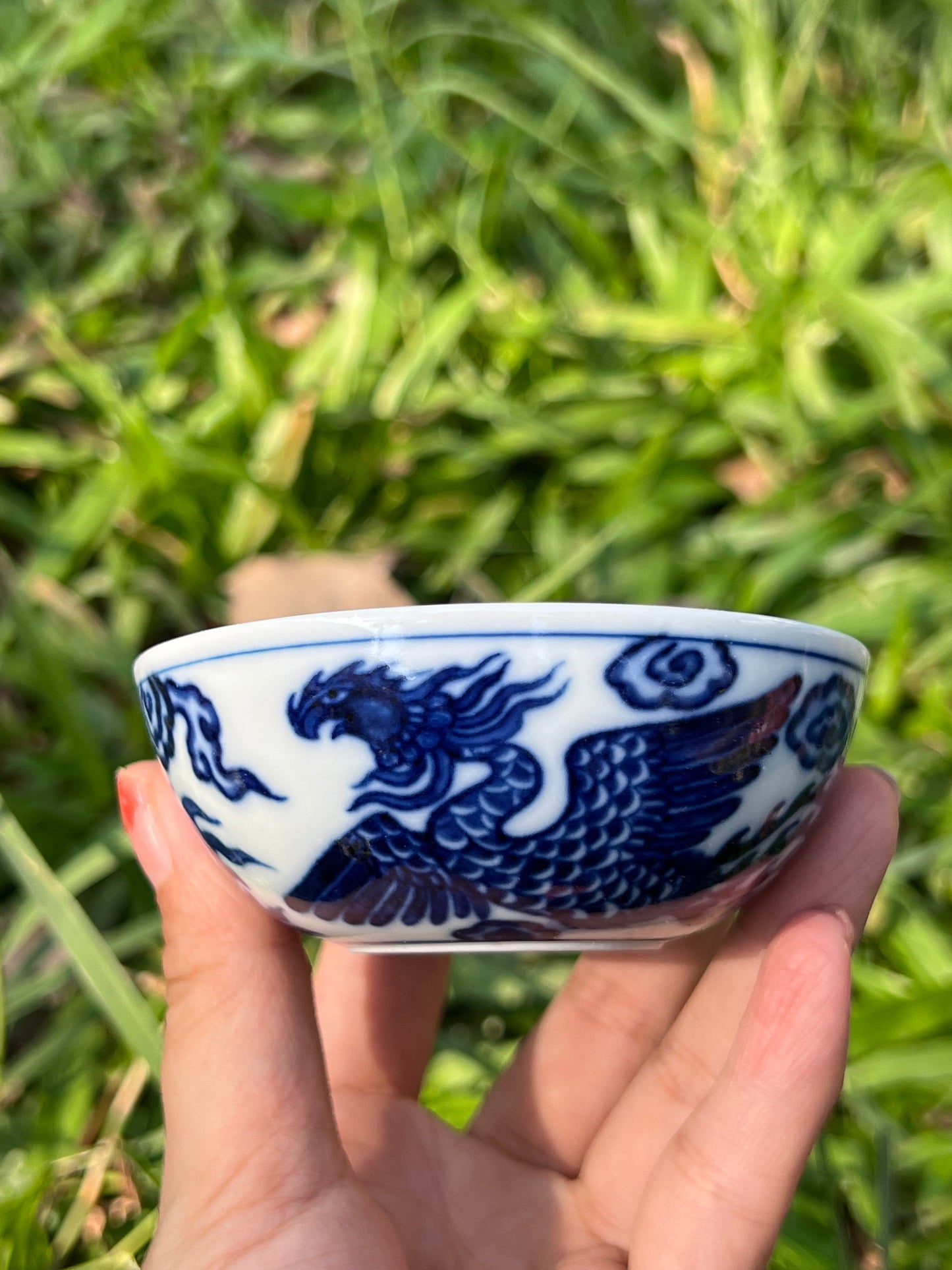 Hand Painted Chinese Phoenix Gaiwan Blue and White Porcelain Teaware Jingdezhen Master Ceramic Artwork