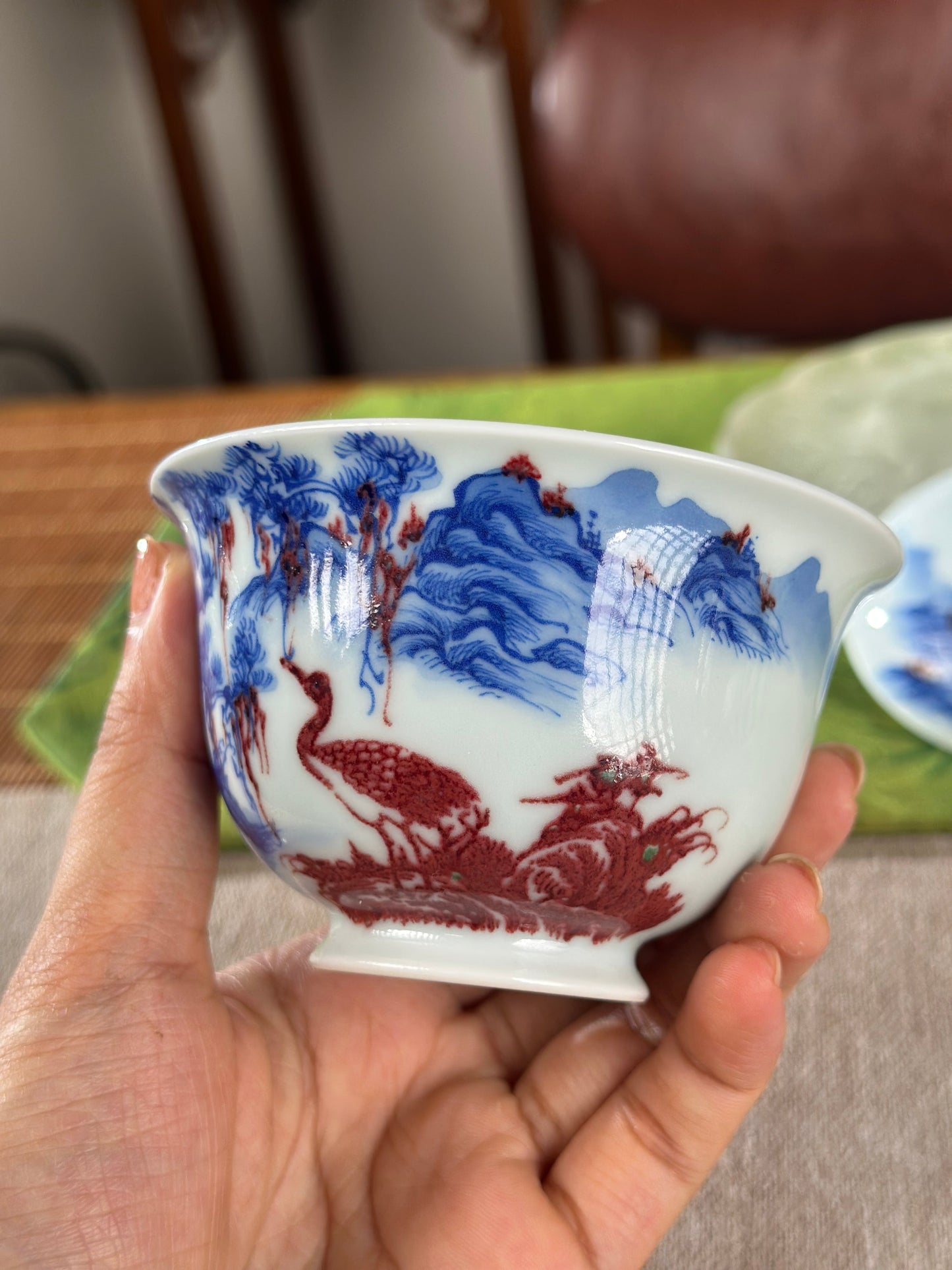 Hand Painted Chinese Landscape Blue and White Porcelain Underglaze Red Porecelain Teacup Jingdezhen Master Ceramic Artwork