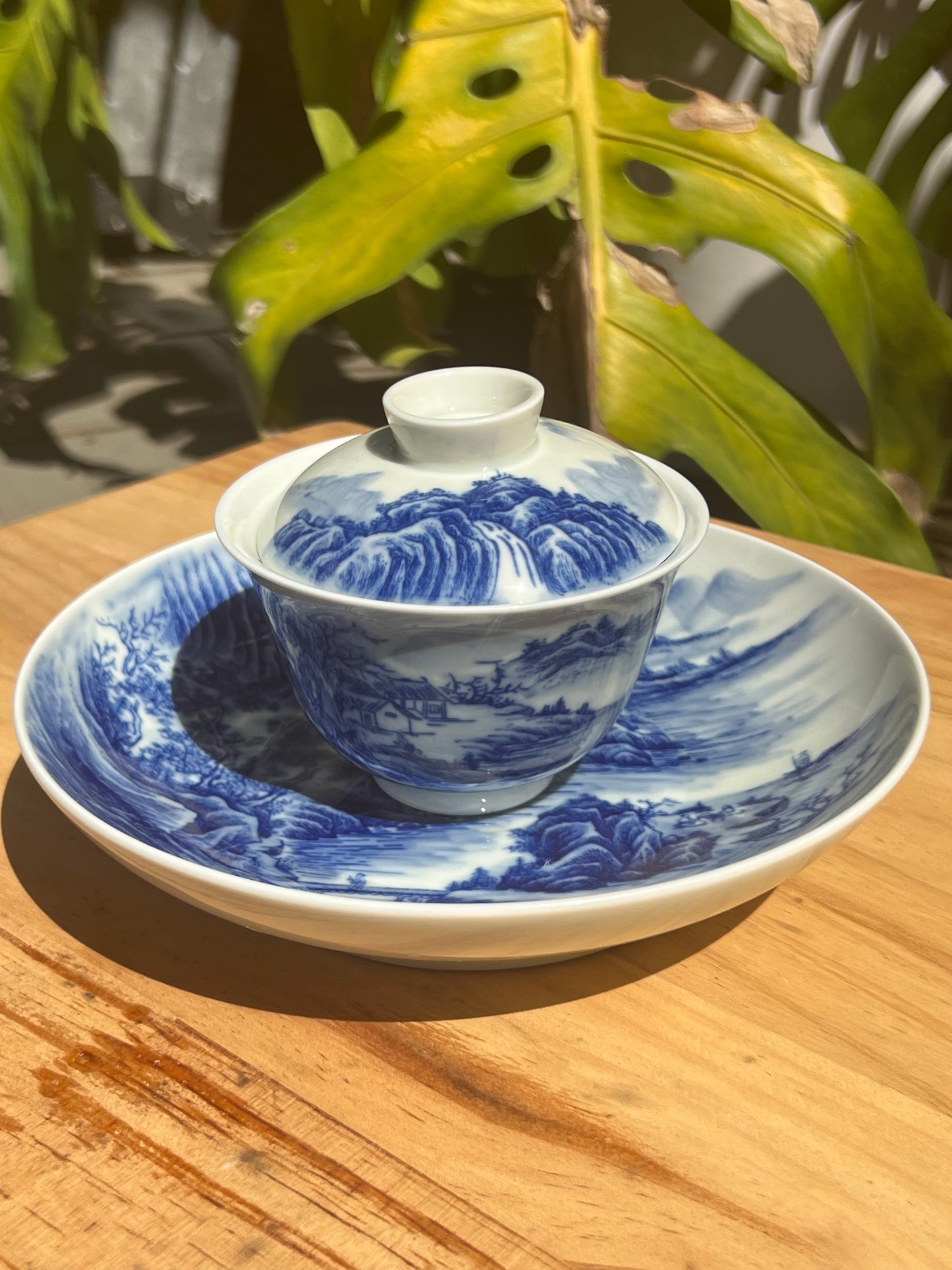 Chinese Handpainted Chinese Landscape Blue and White Porcelain Tea tray Jingdezhen Tea Boat Master Pottery Artwork