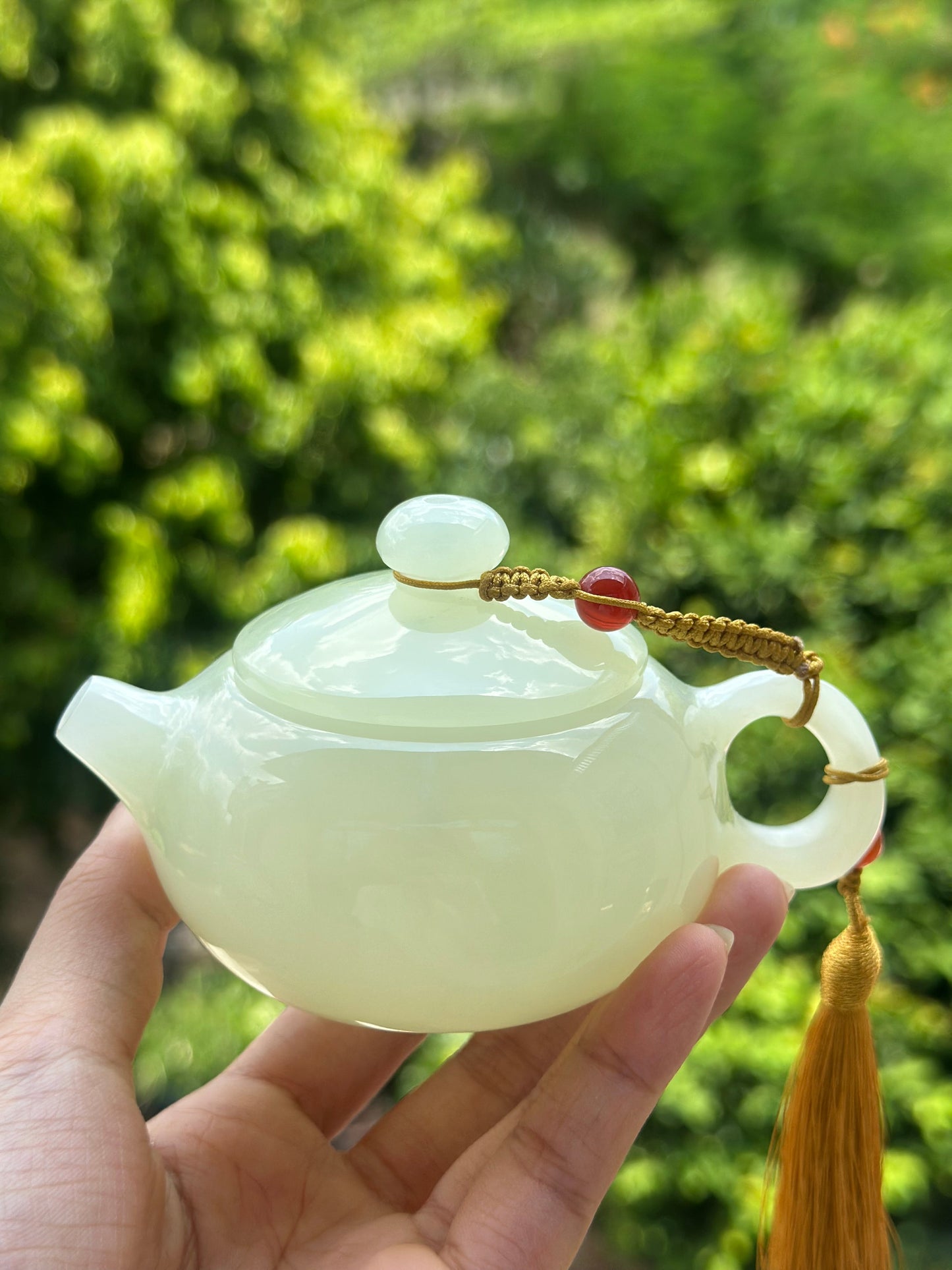 Handcrafted Chinese Xiuyu Authentic Jade Xishi Shape Teapot Unique Artwork Jade Teaware
