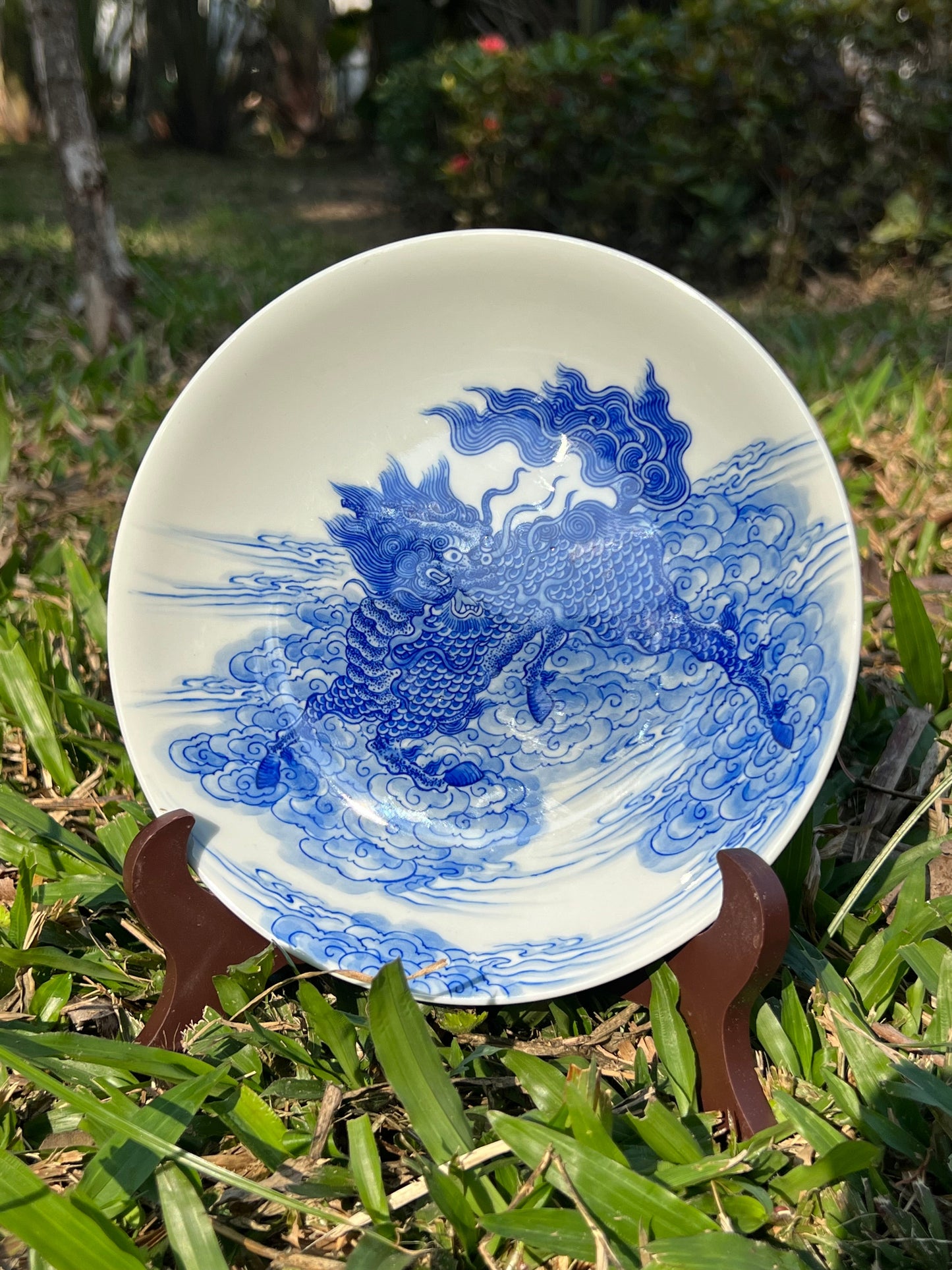 Hand Painted Chinese Qilin Gaiwan Blue And White Porcelain Pot Maker Jingdezhen Master Ceramic Artwork