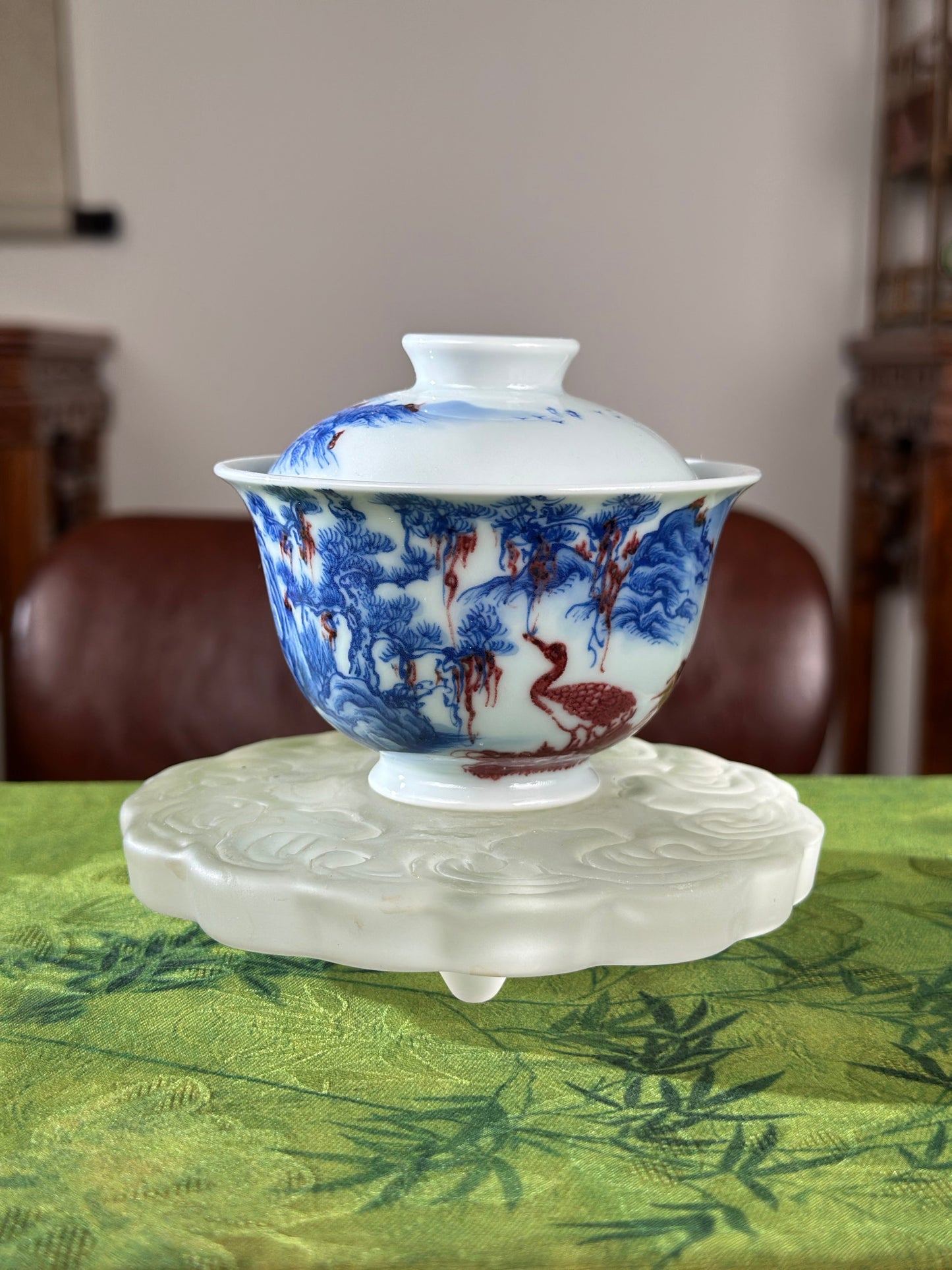Hand Painted Chinese Landscape Blue and White Porcelain Underglaze Red Porecelain Teacup Jingdezhen Master Ceramic Artwork