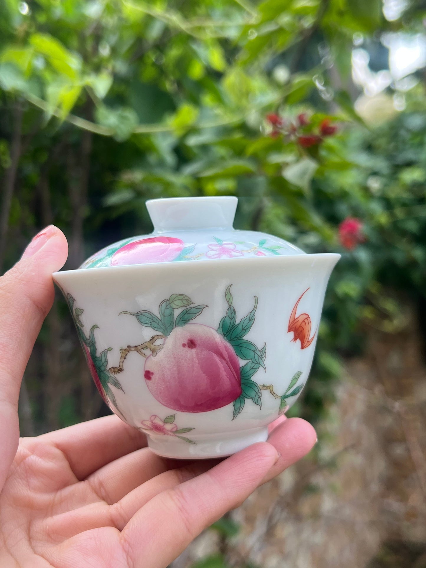 Handpainted Chinese Peach Gaiwan Jingdezhen Pink Teaware Master Ceramic Artwork