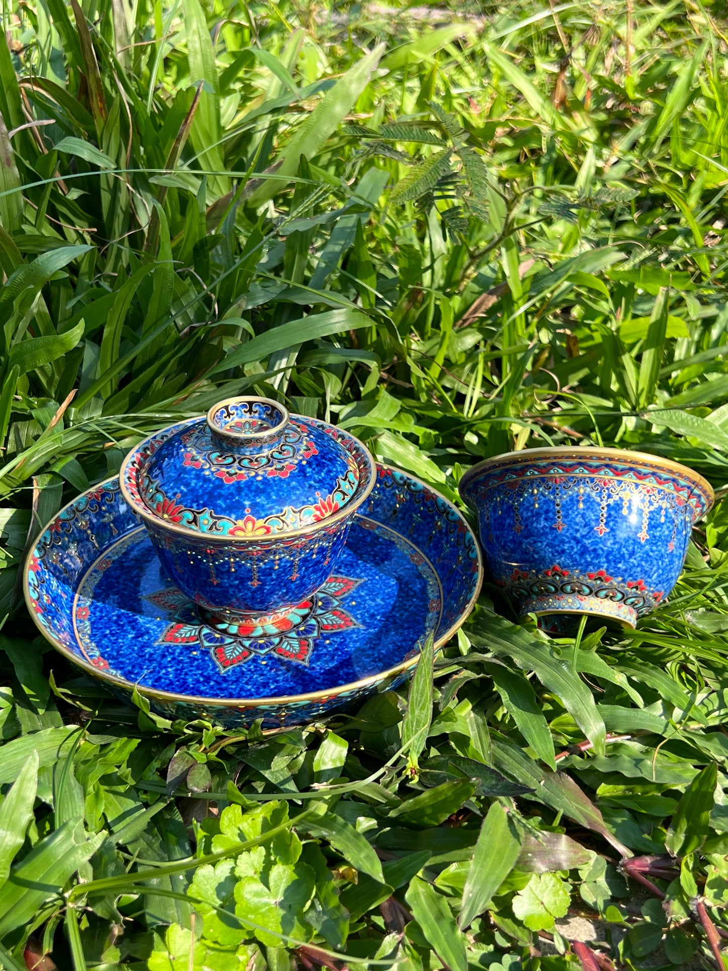 Handcrafted Chinese Hand Painted Chinese Sprinkled Blue Glazed Gaiwan Jingdezhen Mster Ceramic Artwork