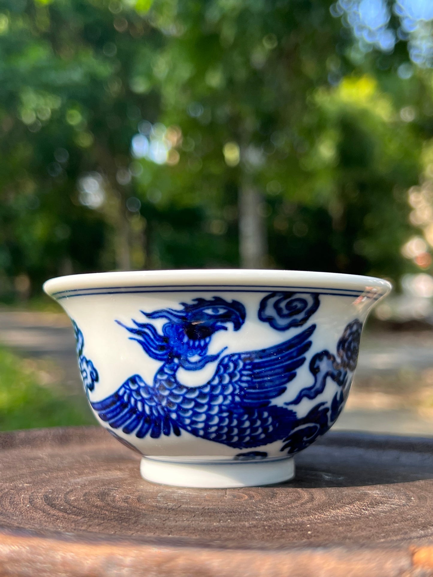 Hand Painted Chinese Phoenix Gaiwan Blue and White Porcelain Teaware Jingdezhen Master Ceramic Artwork