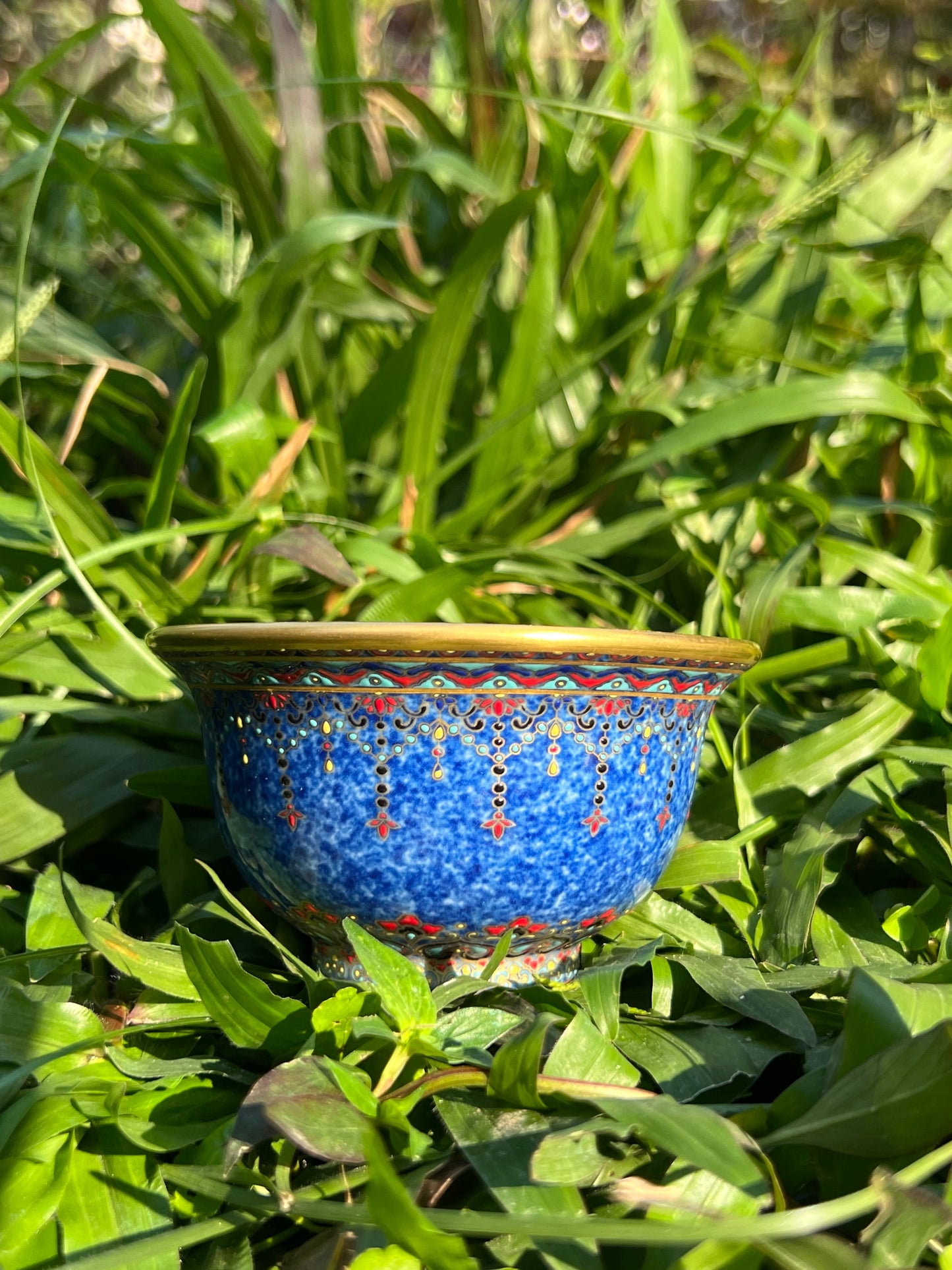 Handcrafted Chinese Hand Painted Chinese Sprinkled Blue Glazed Gaiwan Jingdezhen Mster Ceramic Artwork