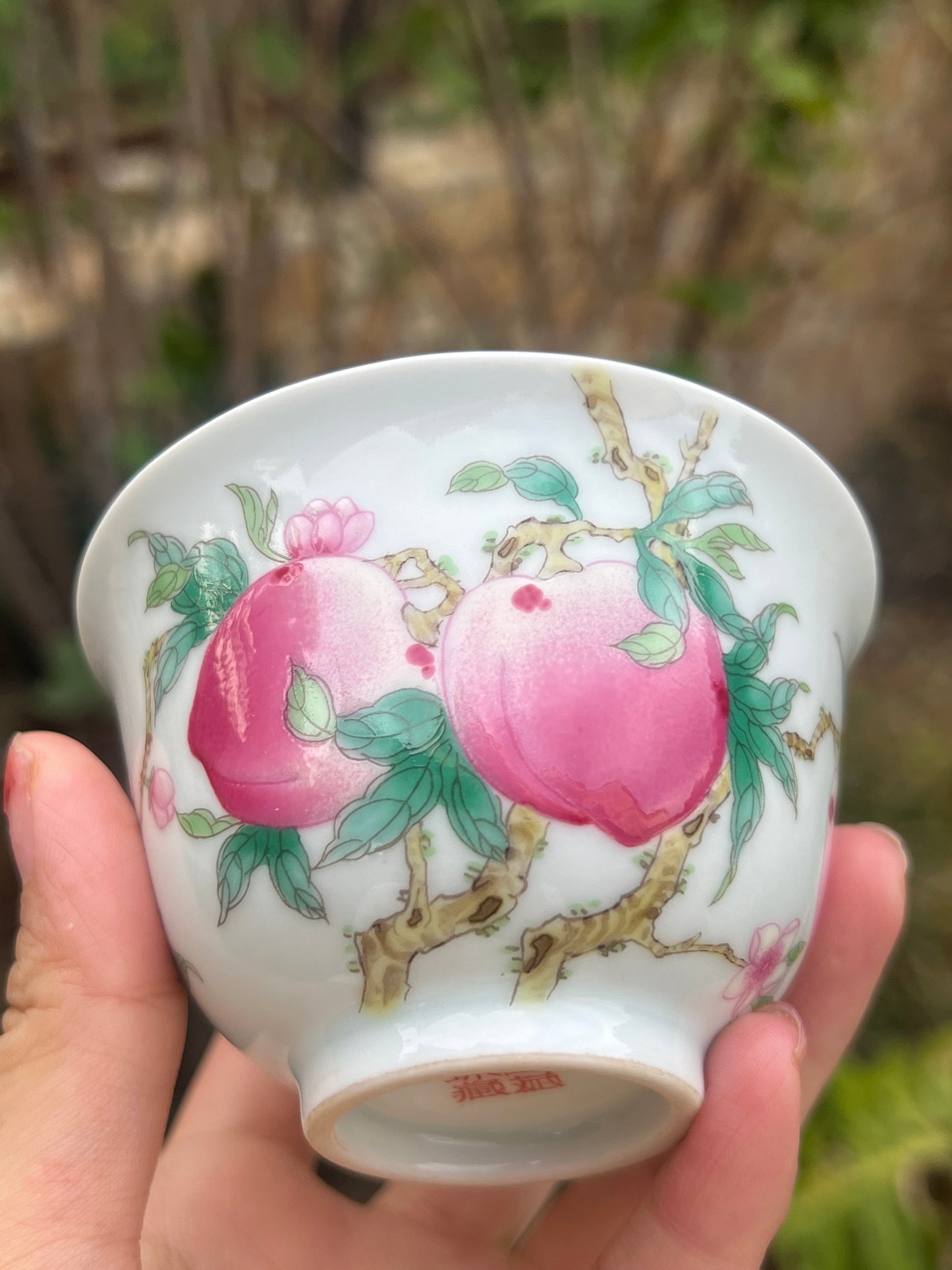 Handpainted Chinese Peach Gaiwan Jingdezhen Pink Teaware Master Ceramic Artwork