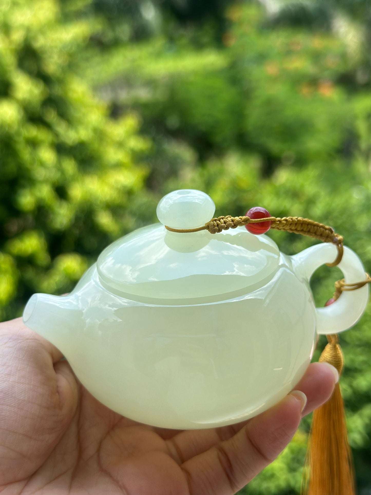 Handcrafted Chinese Xiuyu Authentic Jade Xishi Shape Teapot Unique Artwork Jade Teaware