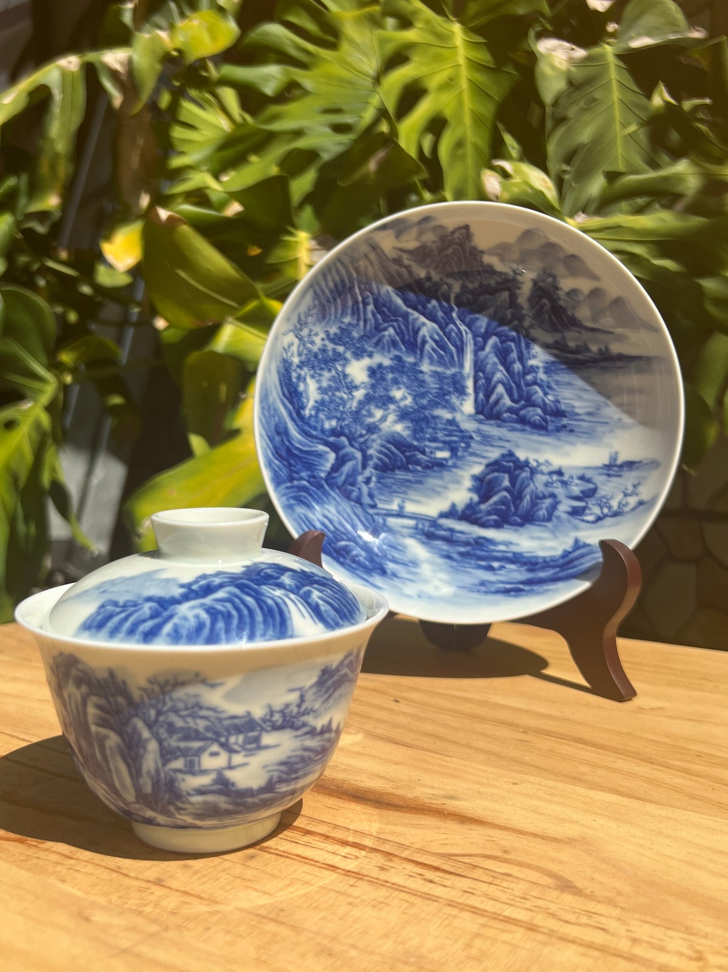 Chinese Handpainted Chinese Landscape Blue and White Porcelain Tea tray Jingdezhen Tea Boat Master Pottery Artwork