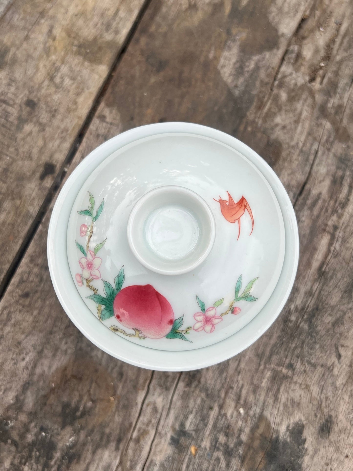 Handpainted Chinese Peach Gaiwan Jingdezhen Pink Teaware Master Ceramic Artwork