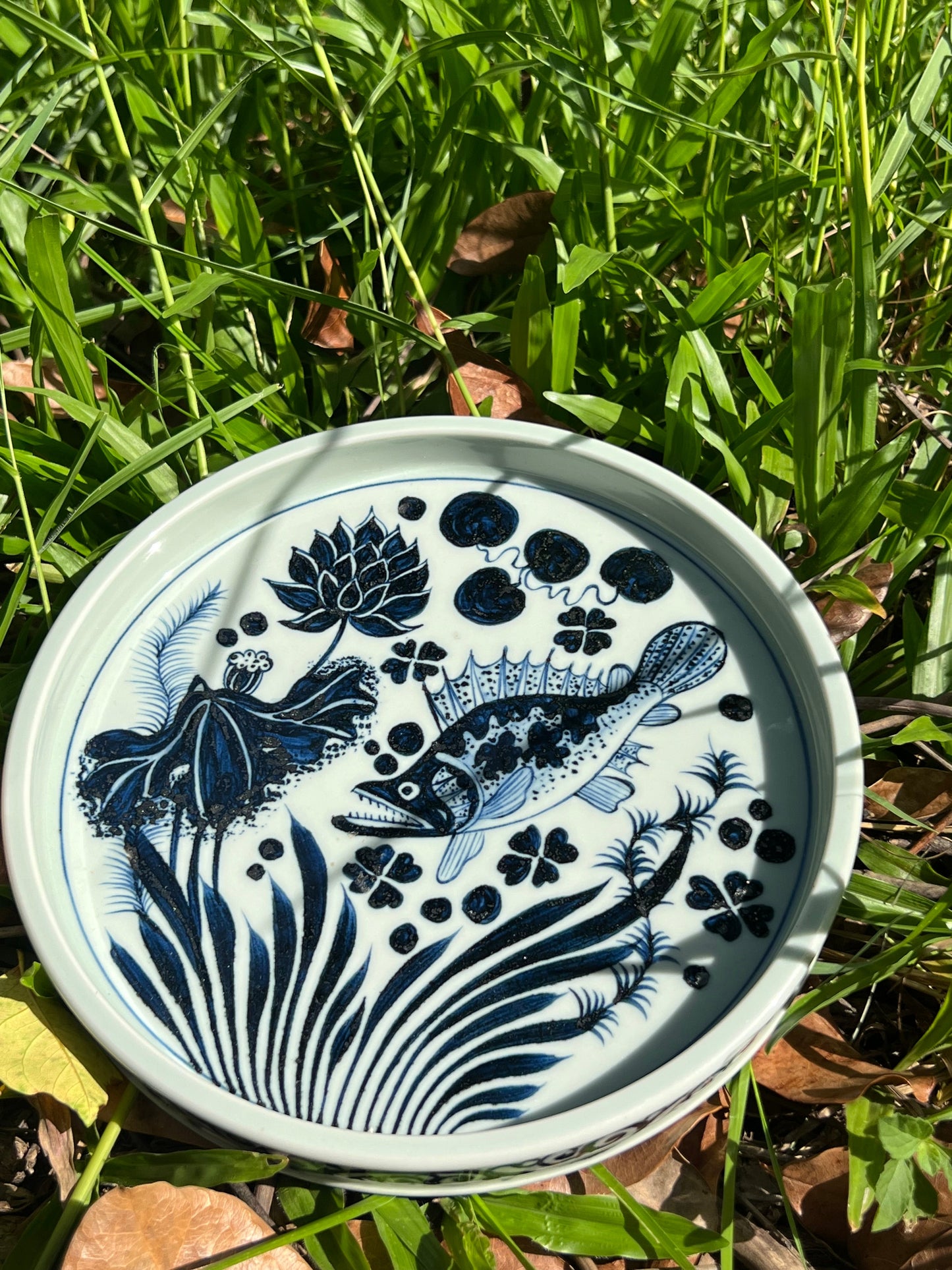 Hand Painted Chinese Antique Yuan Dynasty Blue and White Porcelain Fish and Algae Pattern Gaiwan Set Jingdezhen Master Ceramic Artwork