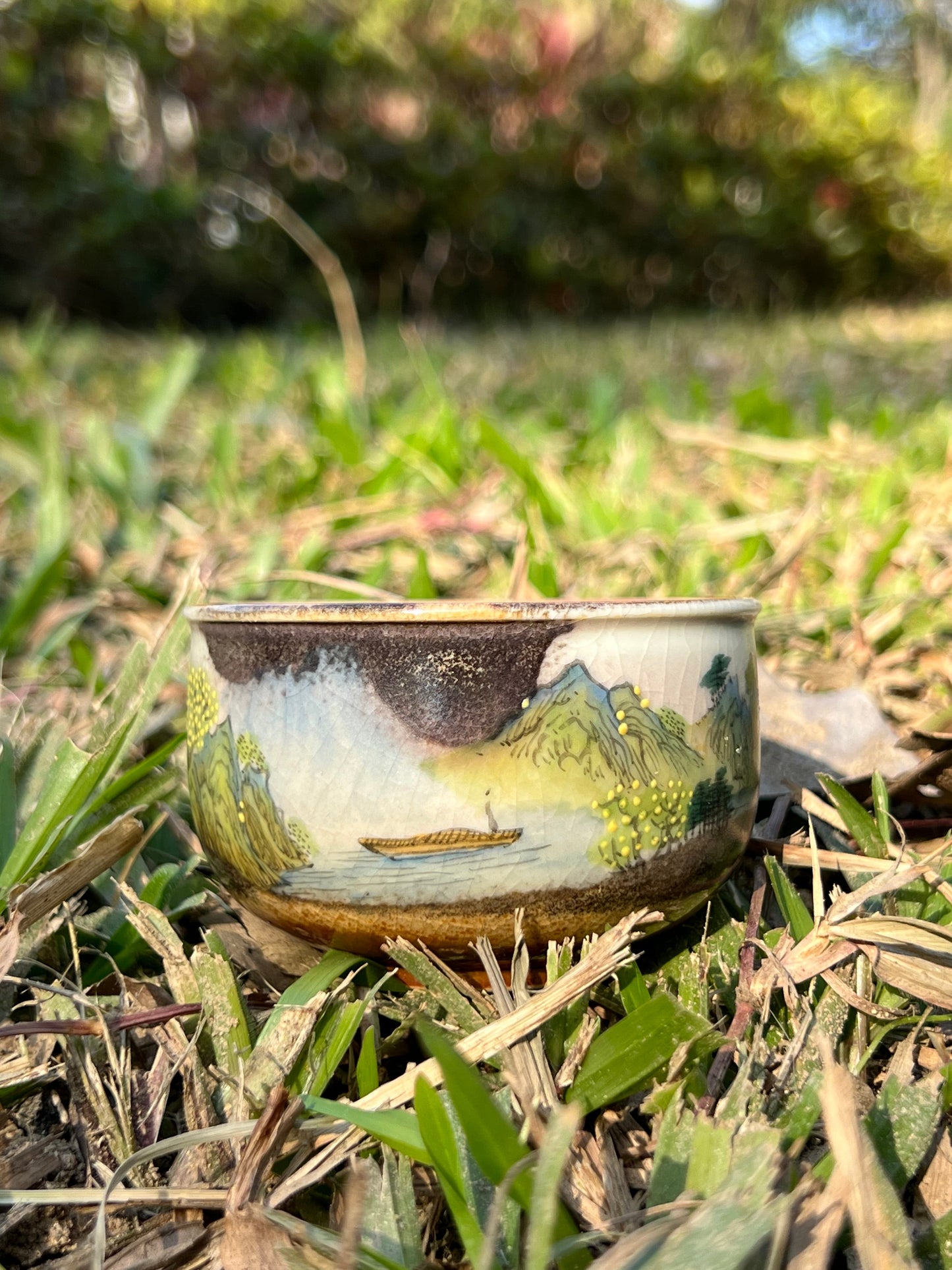 Handcraft Chinese Handpainted Chinese Landscape Gaiwan Set Artwork Unique Original Pottery Tea Ceremony