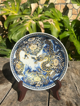 Chinese Handpainted Chinese Dragon Blue and White Porcelain Teaset Jingdezhen Tea tray Teapot Holder Ceramic Master Pottery Artwork