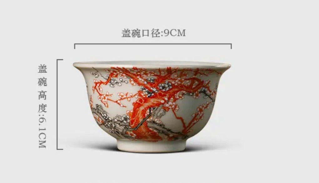 this is a Chinese Jingdezhen alum red plum flower teapot.this is a ceramic teapot gaiwan