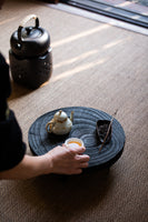 Japanese-Style Wood Tea Table Handcrafted Original Round Black Wood Tea Boat Tea Table