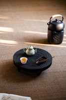 Japanese-Style Wood Tea Table Handcrafted Original Round Black Wood Tea Boat Tea Table