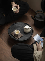 Japanese-Style Wood Tea Table Handcrafted Original Round Black Wood Tea Boat Tea Table