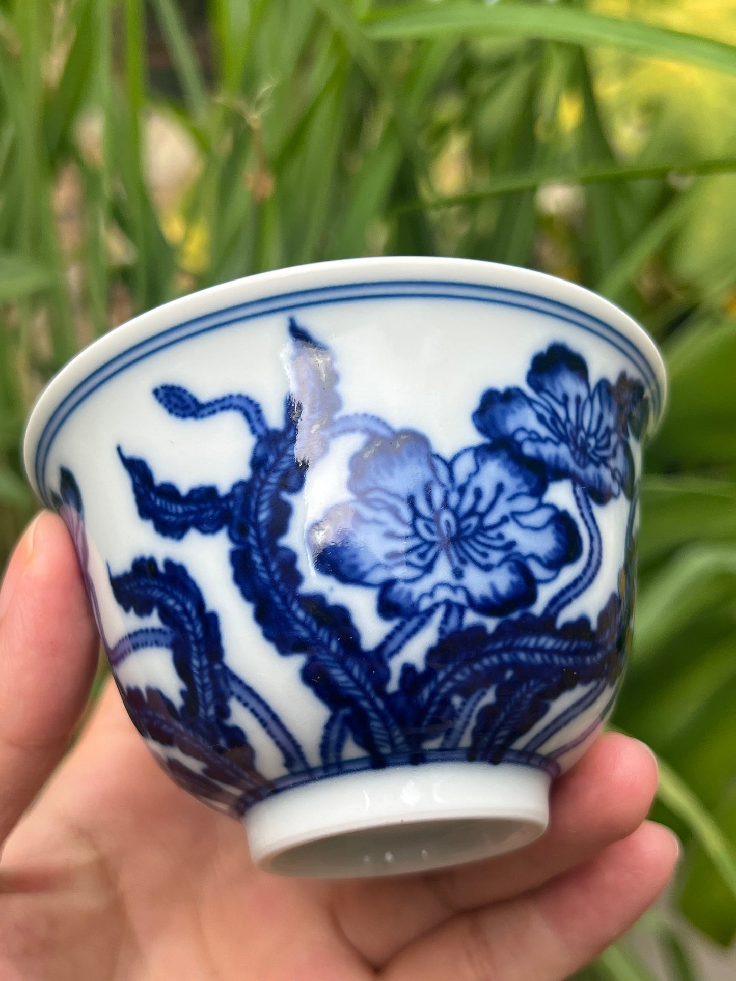 Handcrafted Chinese Handpainted Chinese Corn Poppy Blue and White Porcelain Gaiwan Set Jingdezhen Teapot Ceramic Artwork