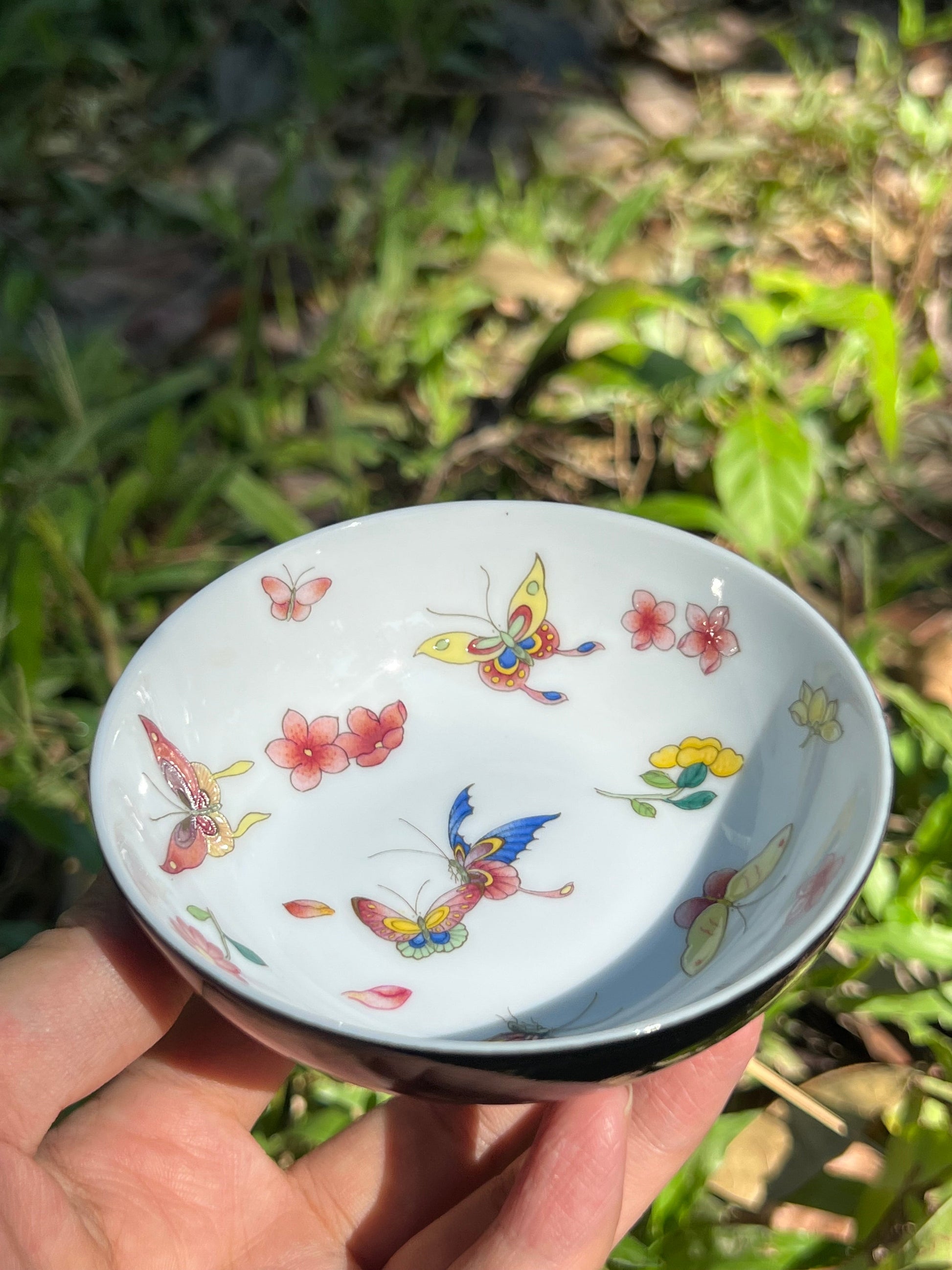 this is Chinese Jingdezhen enamel butterfly teacup. this is a ceramic teacup