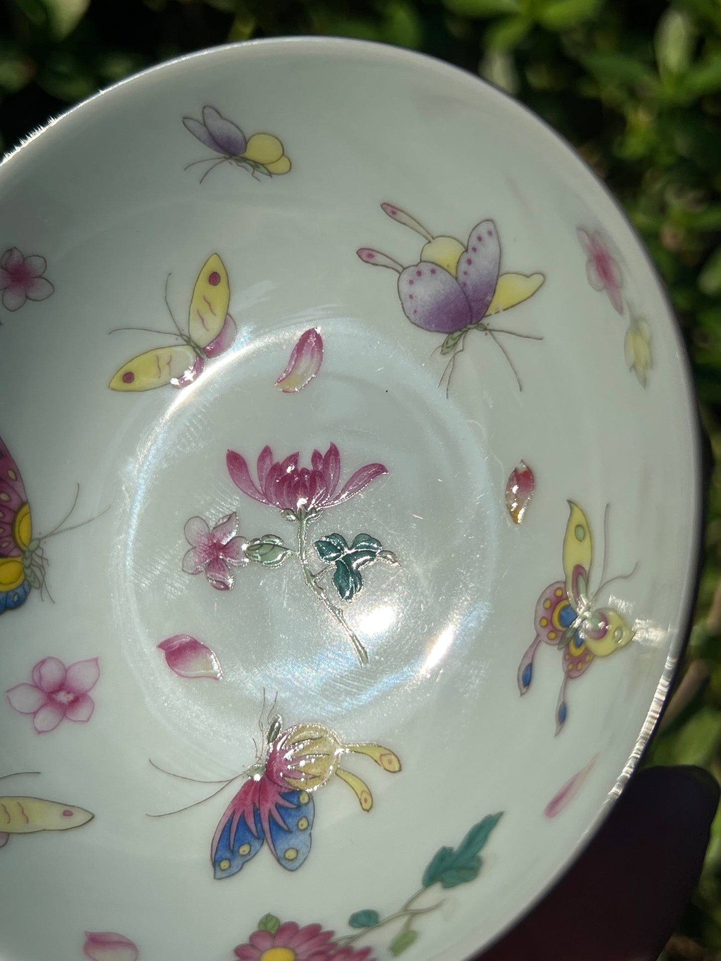 Hand Painted Pahua Chinese Butterfly Teacup Jingdezhen Master Ceramic Artwork Purple Base