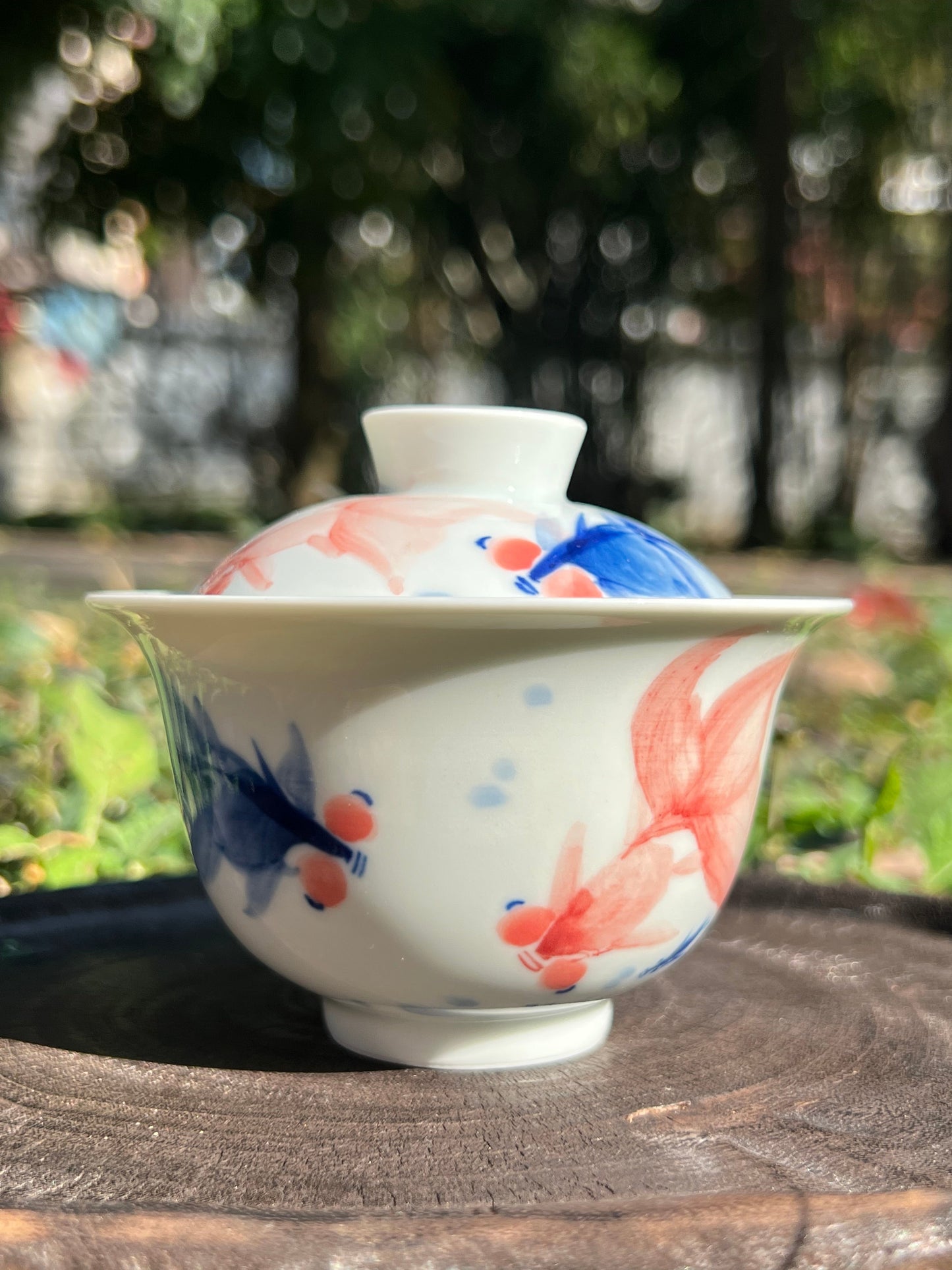 Handcrafted Chinese Handpainted Chinese Fish Pattern Teaset Jingdezhen Gaiwan Set Ceramic Master Pottery Artwork