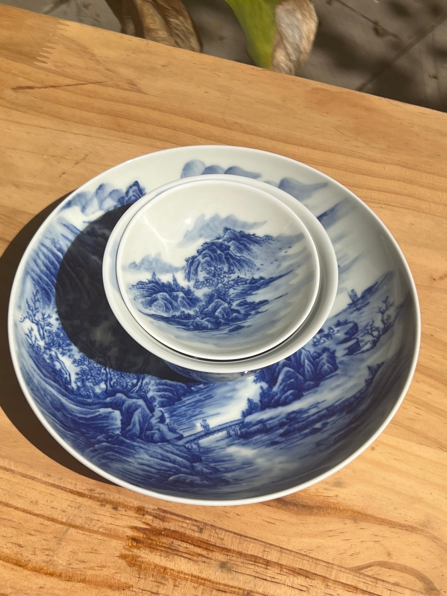 Chinese Handpainted Chinese Landscape Blue and White Porcelain Tea tray Jingdezhen Tea Boat Master Pottery Artwork