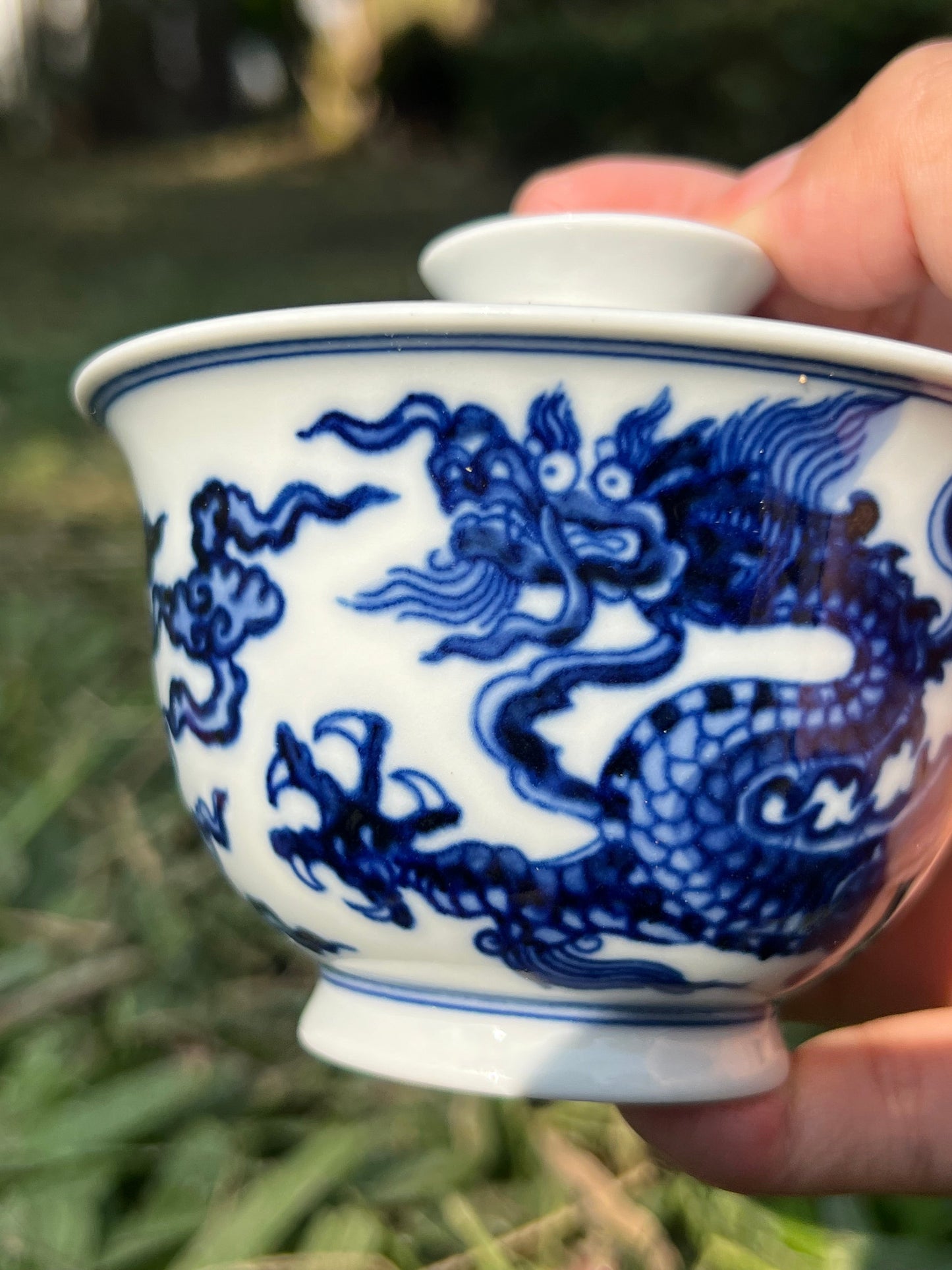 Hand Painted Blue and White Porcelain Chinese Dragon Gaiwan Teaware Jingdezhen Master Ceramic Artwork