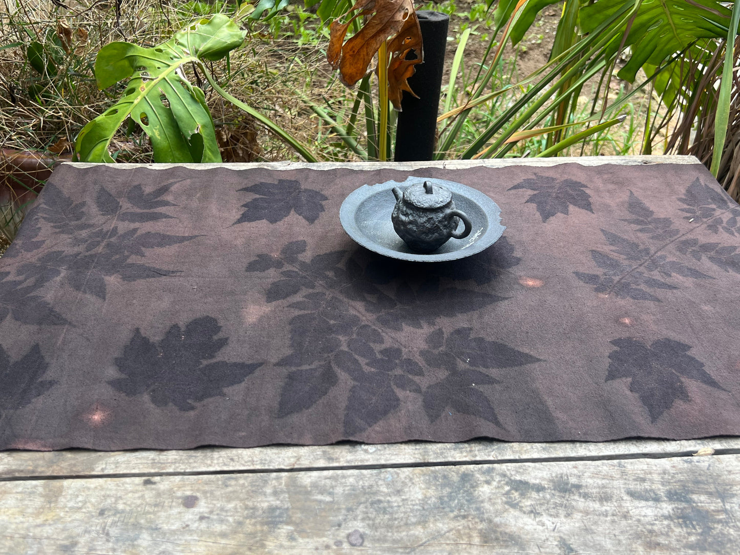 Hand Dyed Tea Table Cloth Natura Plant Dyed Cotton Tea Mat Chabu Chaxi Brown Black Color