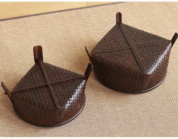 This is a bamboo weaving storage tea table