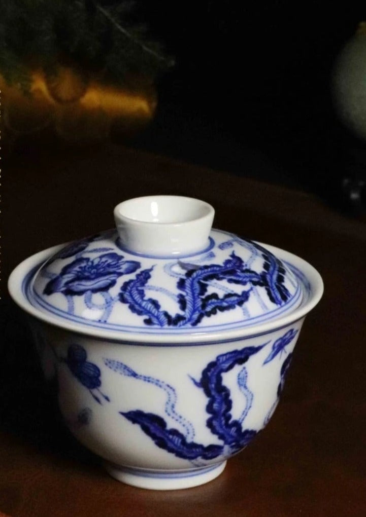 This is a Chinese Jingdezhen blue and white porcelain flower teapot